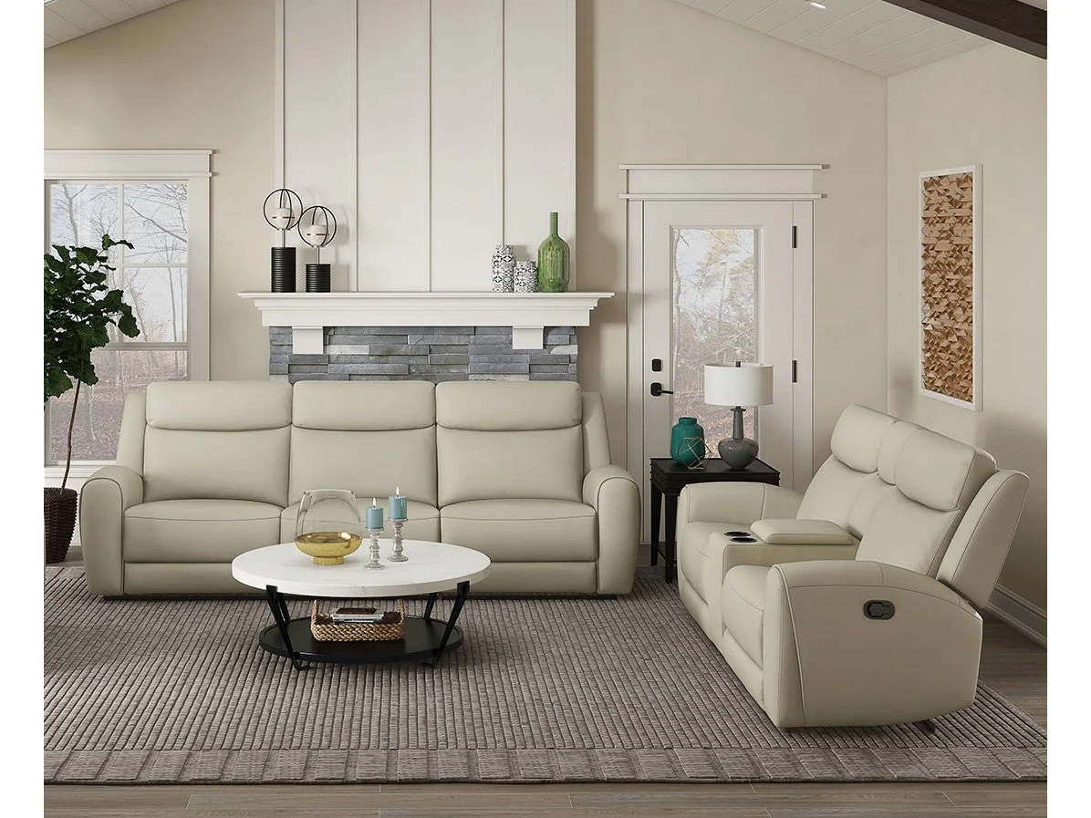 Jacobus Beige Leather Sofa & Loveseat