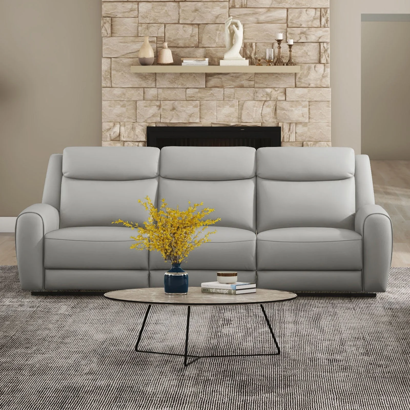 Jacobus Light Gray Leather Sofa & Loveseat - Image 2