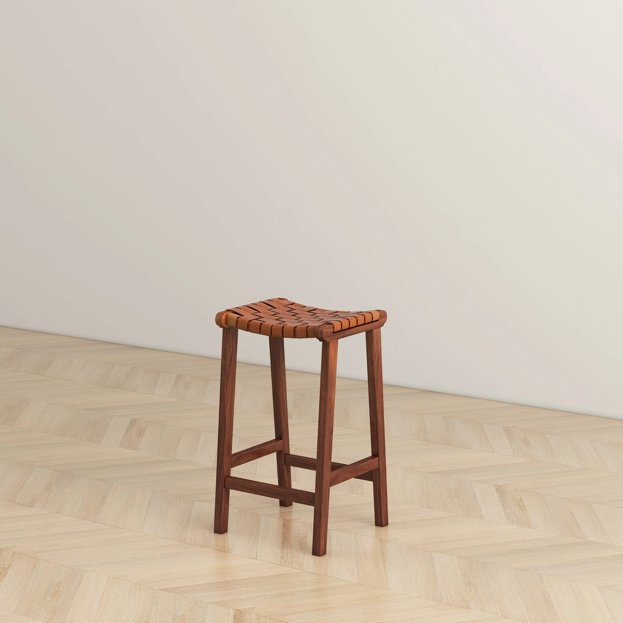 James Mid-Century Modern Genuine Tan Leather 24.5" Counter Stool - Image 3