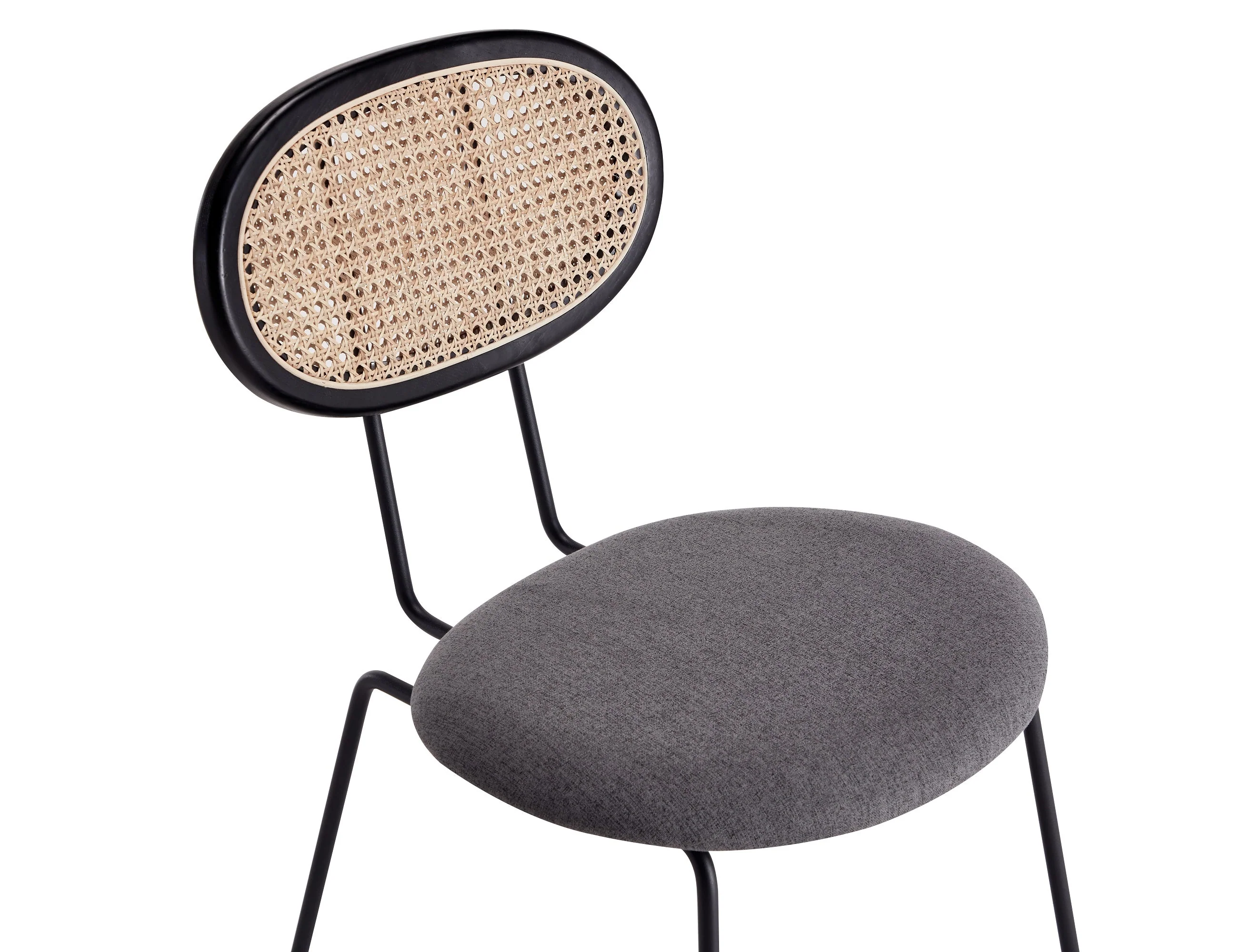Jardin Dining Chair in Black with Cane and Grey Upholstered Seating (set of 4) - Image 10