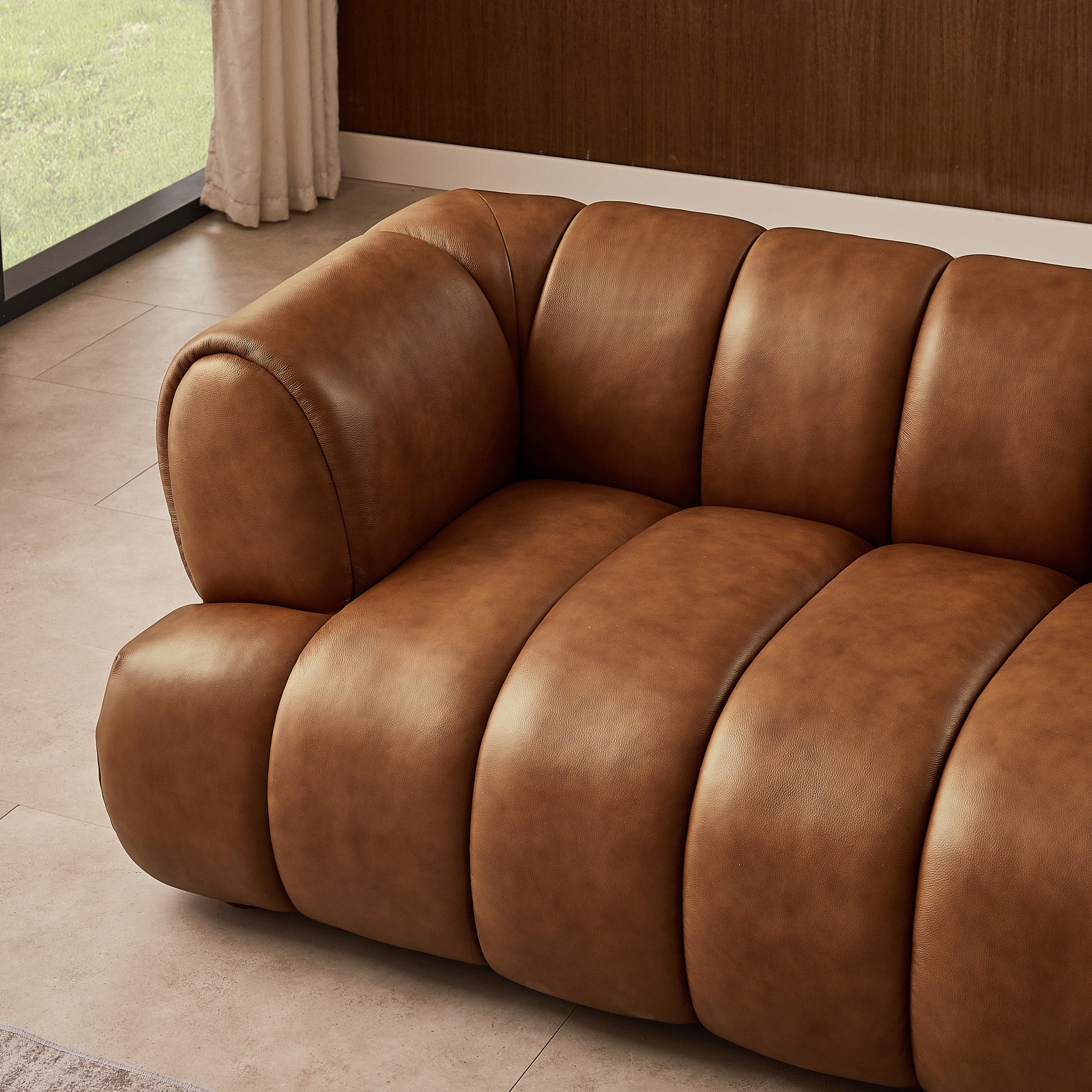 Jasmin Mid-Century Modern Cognac Genuine Leather Sofa - Image 4