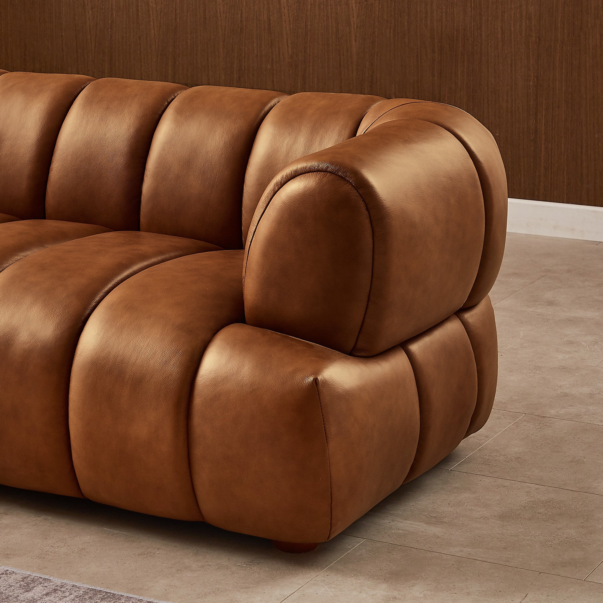 Jasmin Mid-Century Modern Cognac Genuine Leather Sofa - Image 5