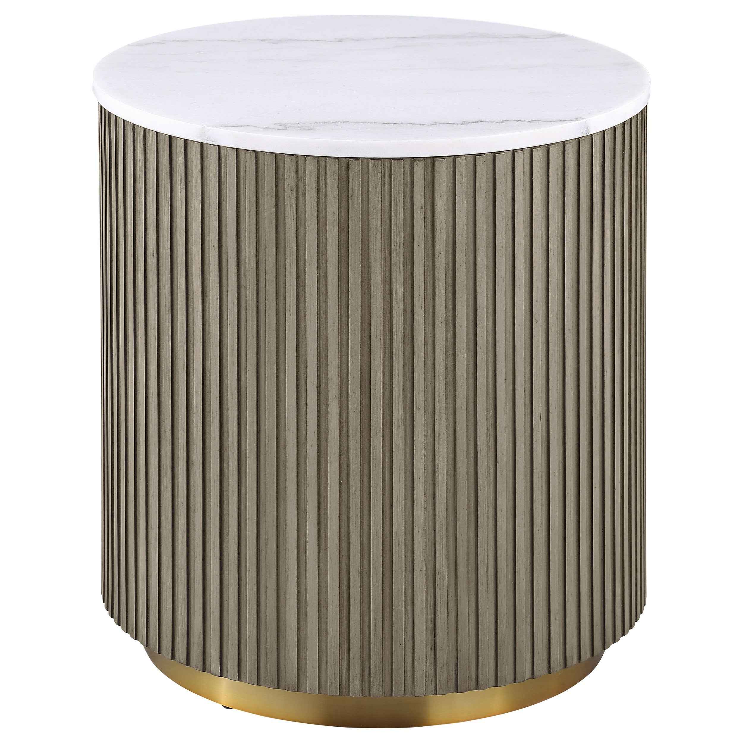 Jason Greige/White Marble 2-piece Round White Marble Coffee Table Set - Image 3