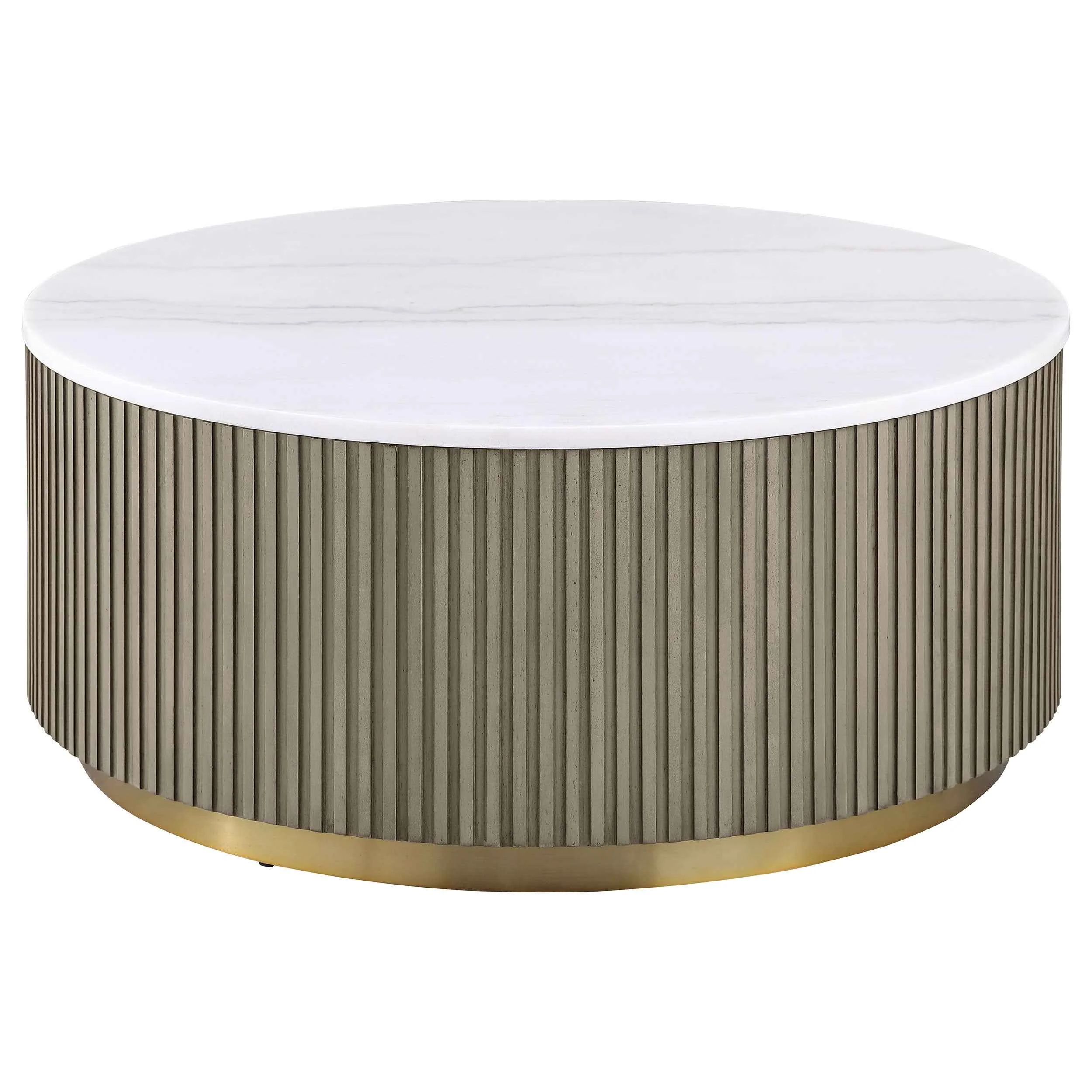 Jason Greige/White Marble 2-piece Round White Marble Coffee Table Set - Image 5