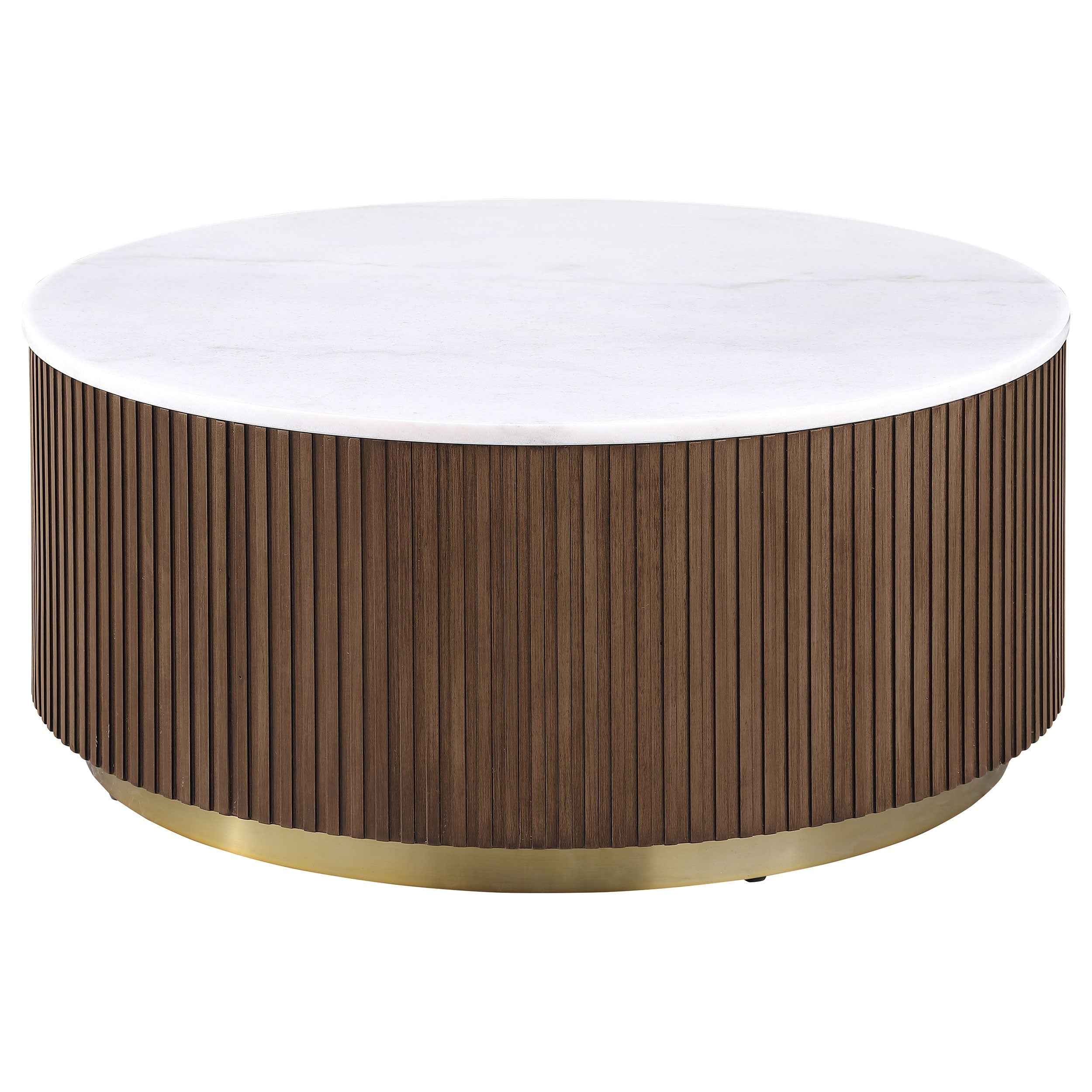 Jason Honey Brown Round White Marble Top Coffee Table - Image 2