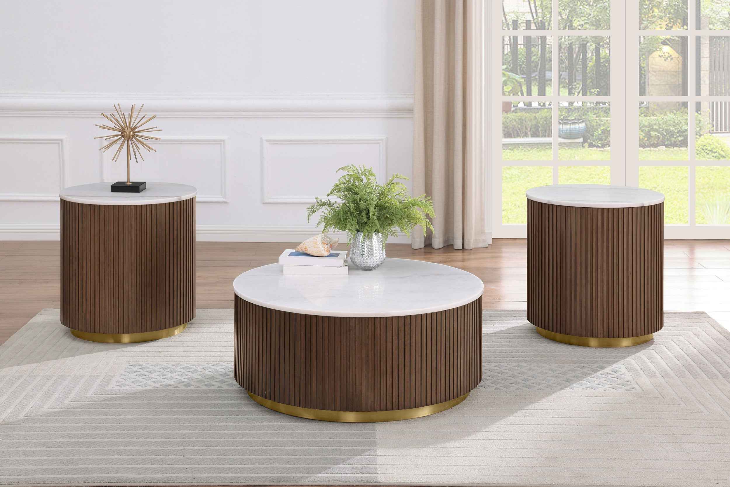 Jason Honey Brown Round White Marble Top Side End Table - Image 8