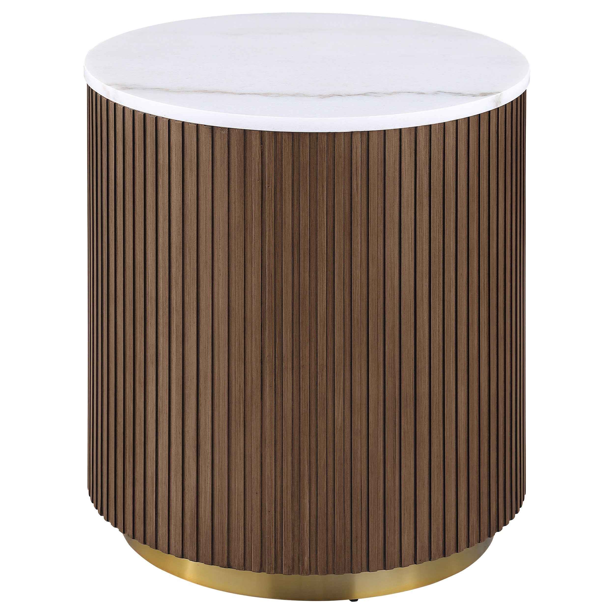 Jason Honey Brown/White Marble 2-piece Round White Marble Coffee Table Set - Image 3