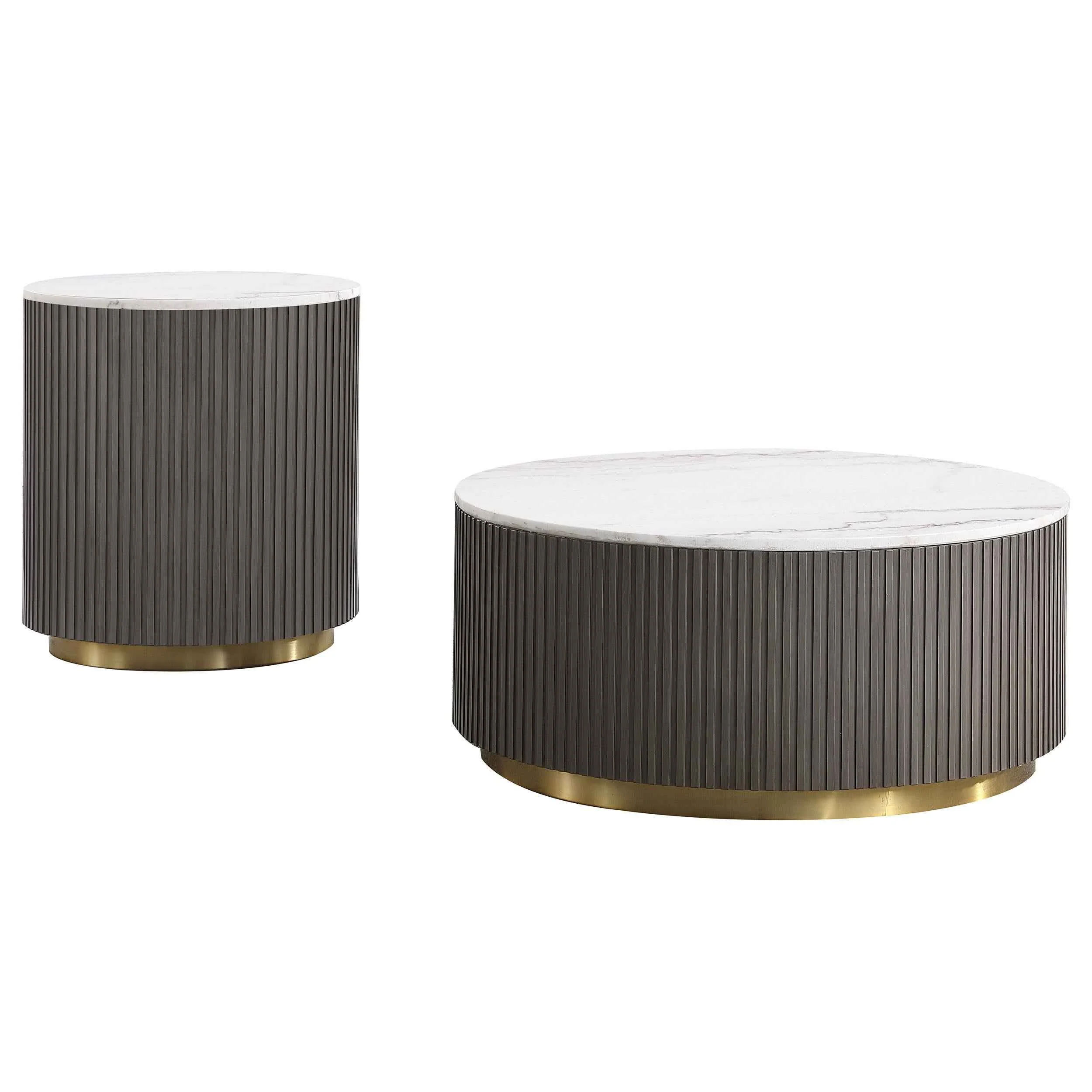 Jason White 2-piece Round Marble Coffee and End Table Set - Image 2