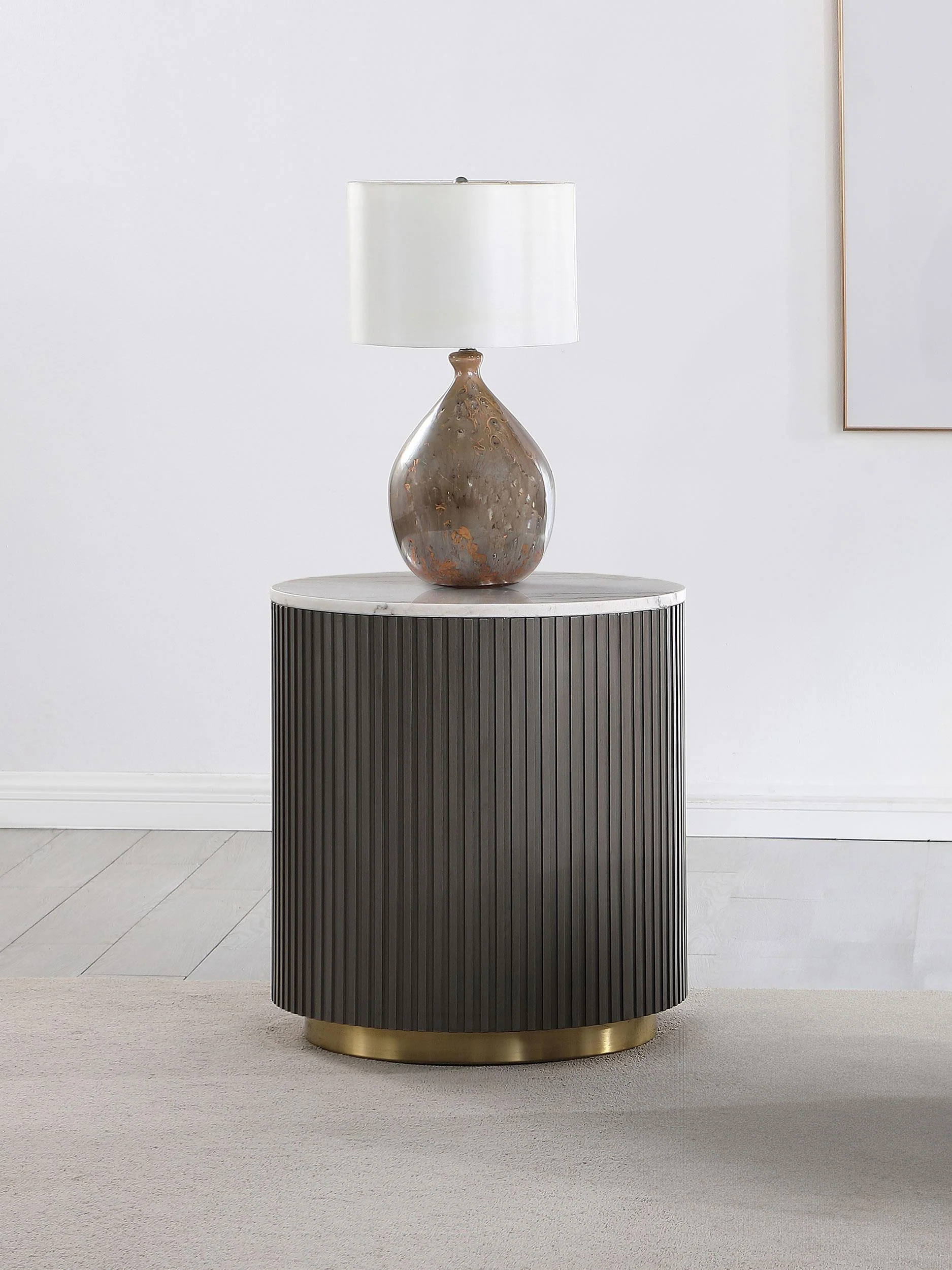 Jason White and Charcoal Round Marble Top Side End Table