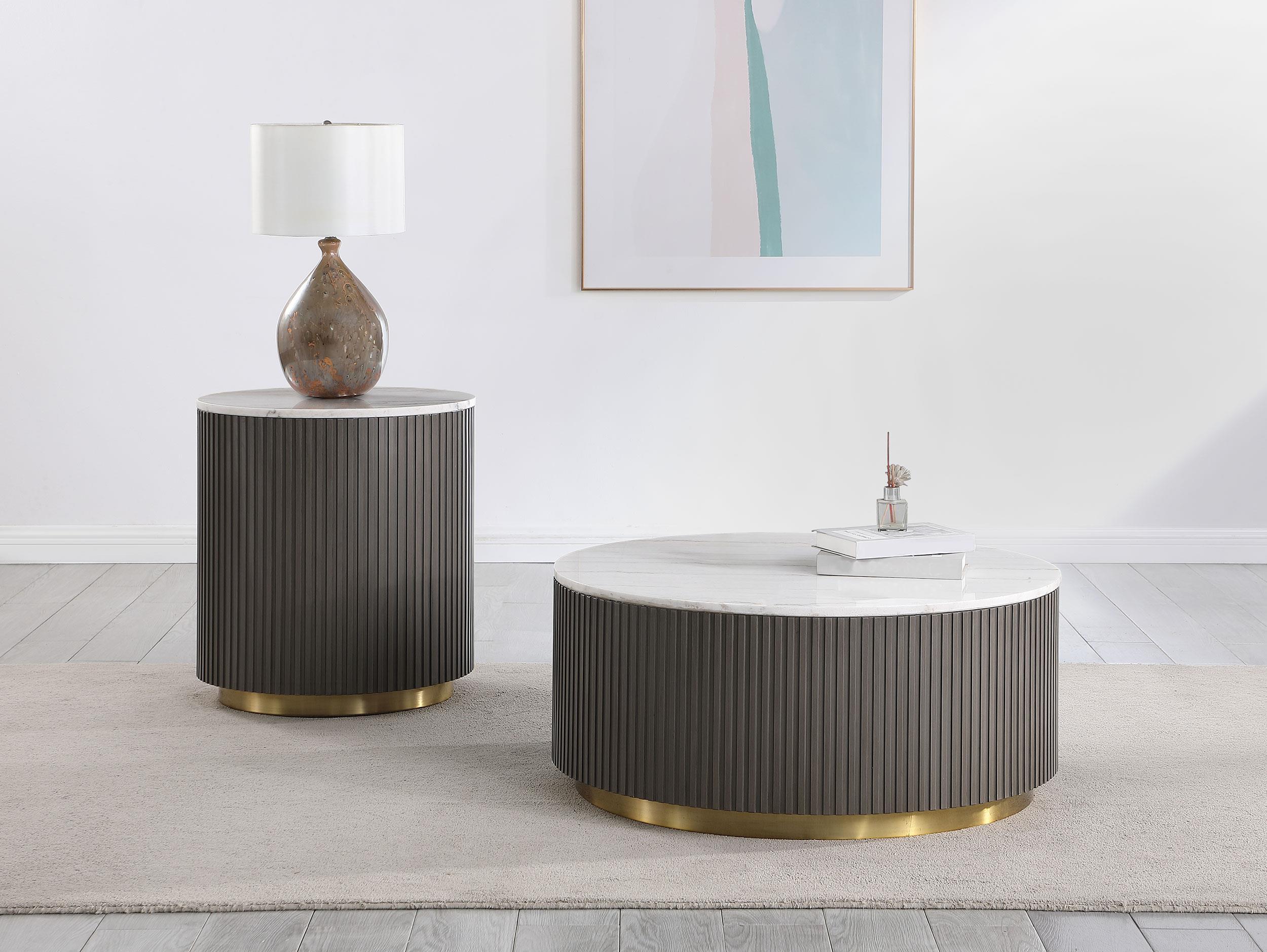 Jason White and Charcoal Round Marble Top Side End Table - Image 5
