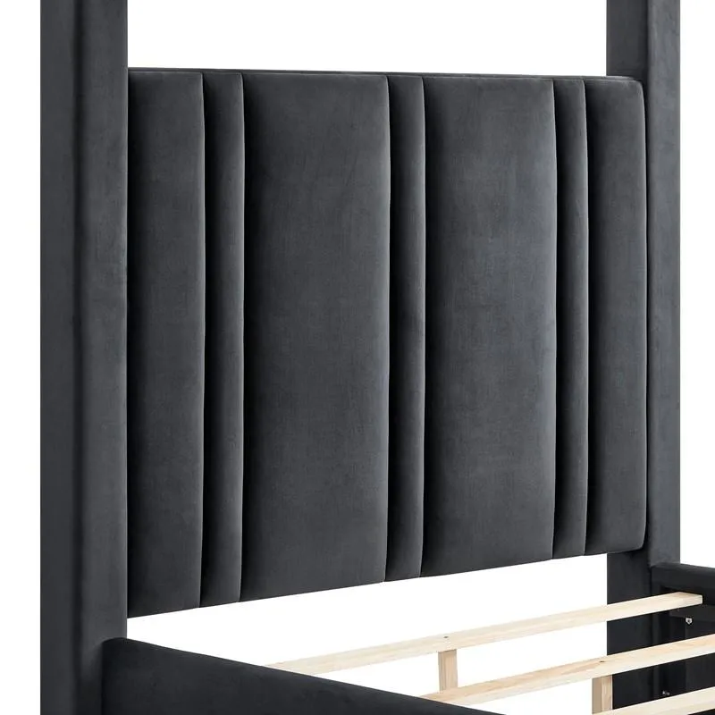 Jayla Black Upholstered King Canopy Bed - Image 4