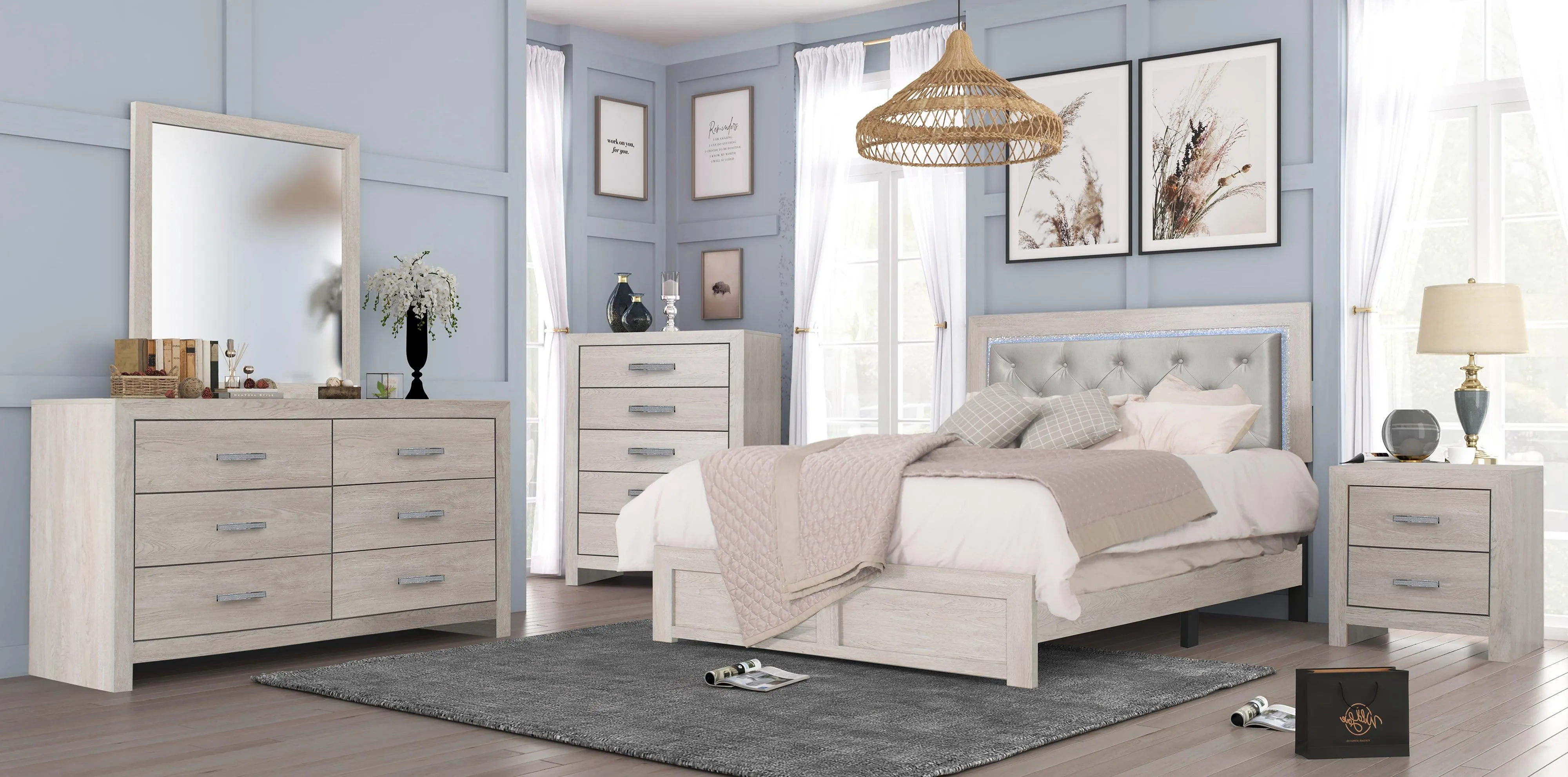 Jaylen Cream King LED Panel Bed - Image 3