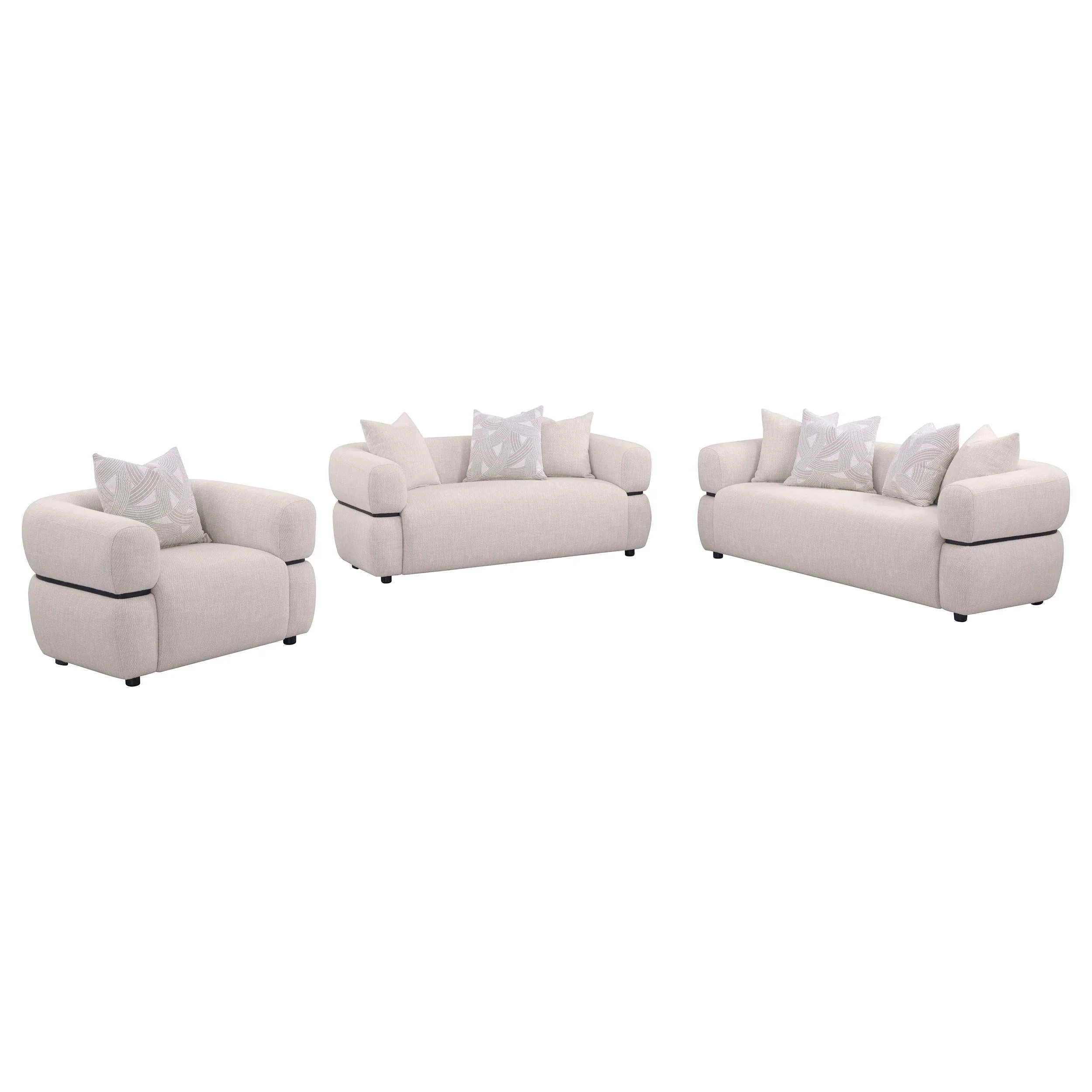 Jeanette Beige 3-Piece Fabric Upholstered Round Arm Living Room Set