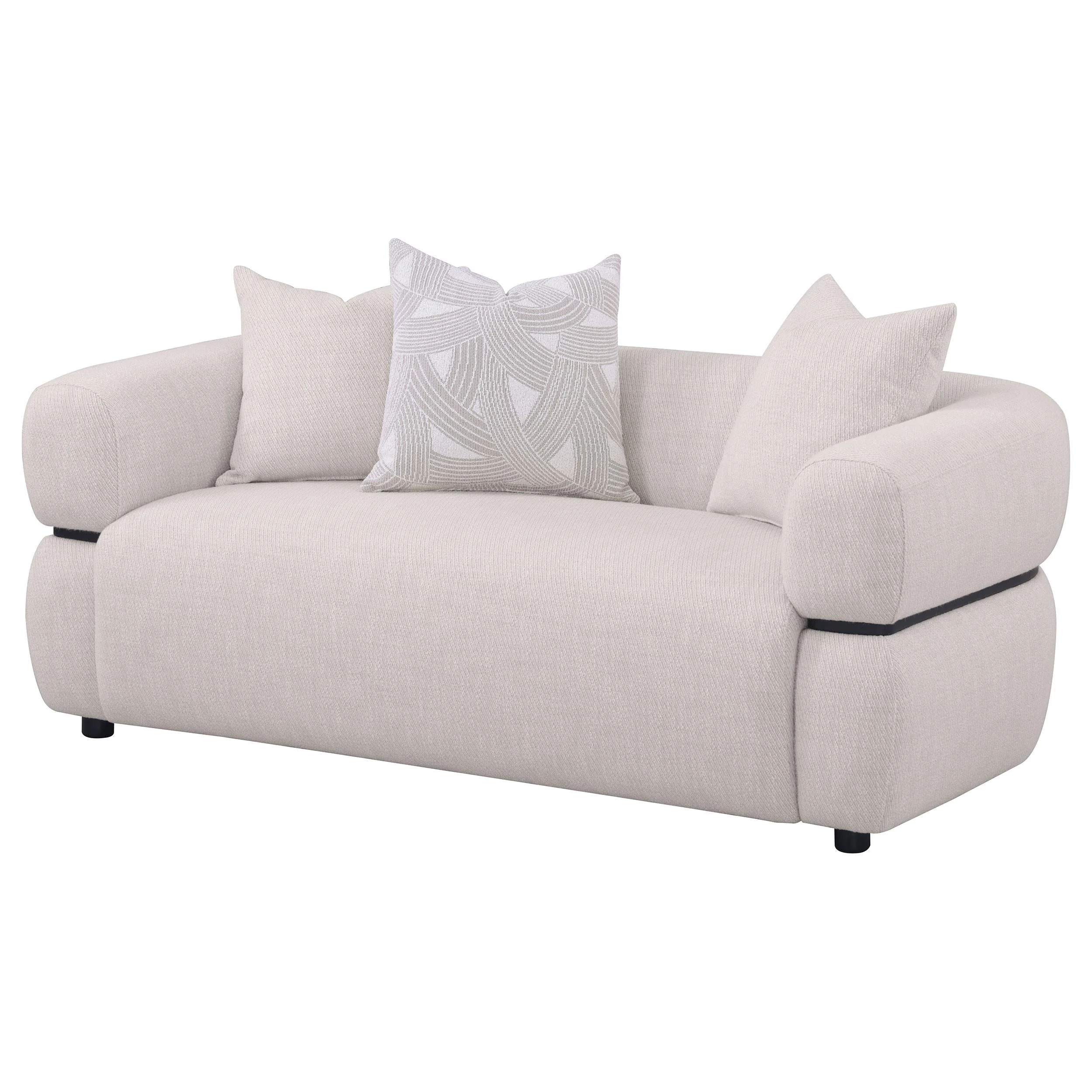 Jeanette Beige 73-inch Fabric Upholstered Round Arm Loveseat - Image 3