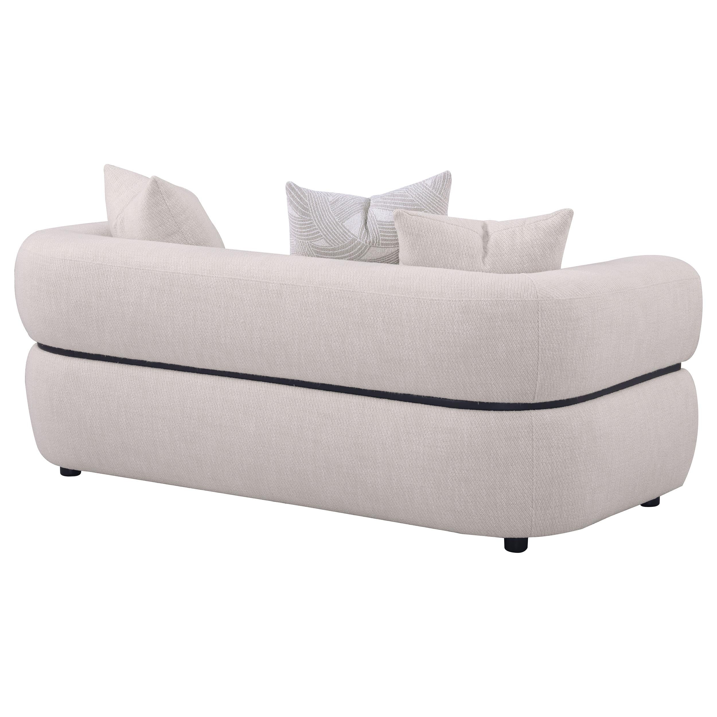Jeanette Beige 73-inch Fabric Upholstered Round Arm Loveseat - Image 6