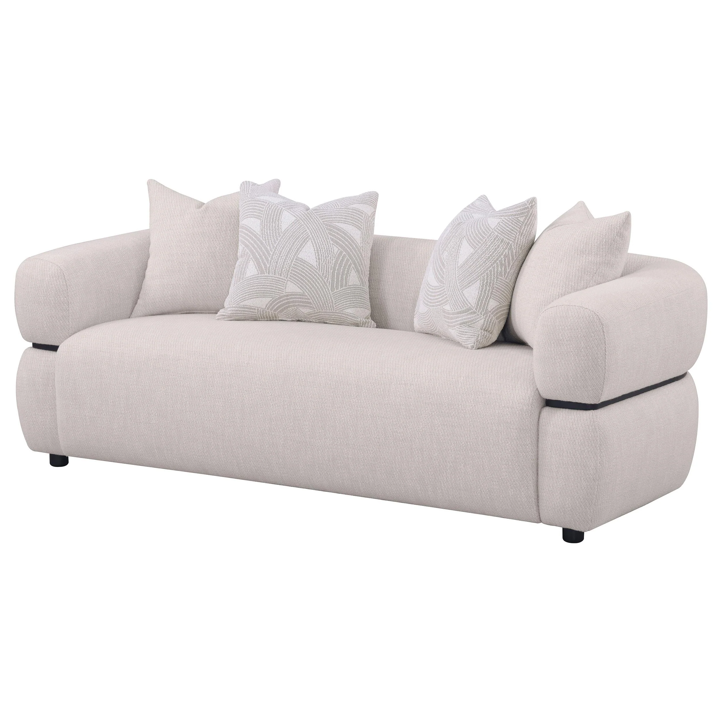 Jeanette Beige 84-inch Fabric Upholstered Round Arm Sofa - Image 3