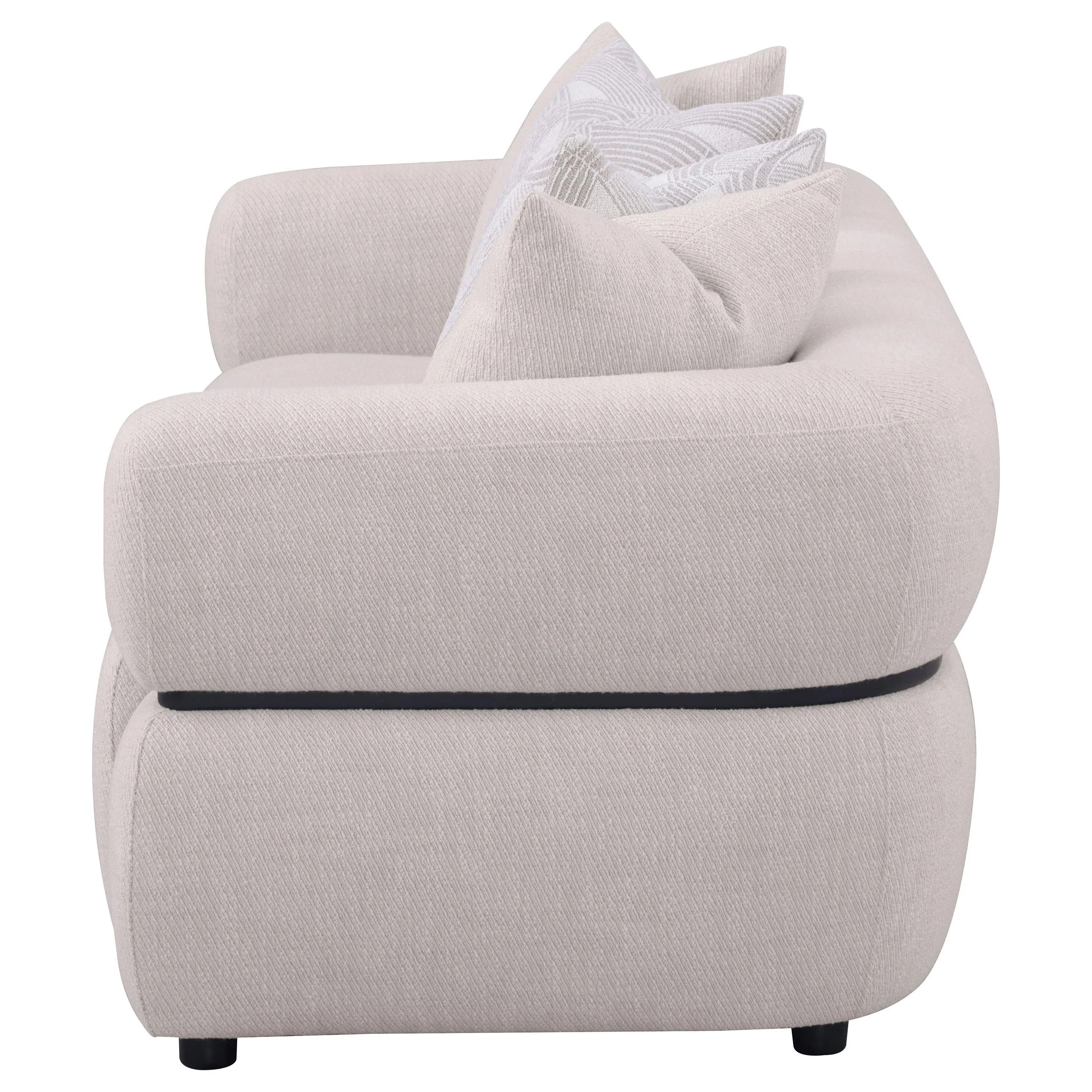 Jeanette Beige 84-inch Fabric Upholstered Round Arm Sofa - Image 4
