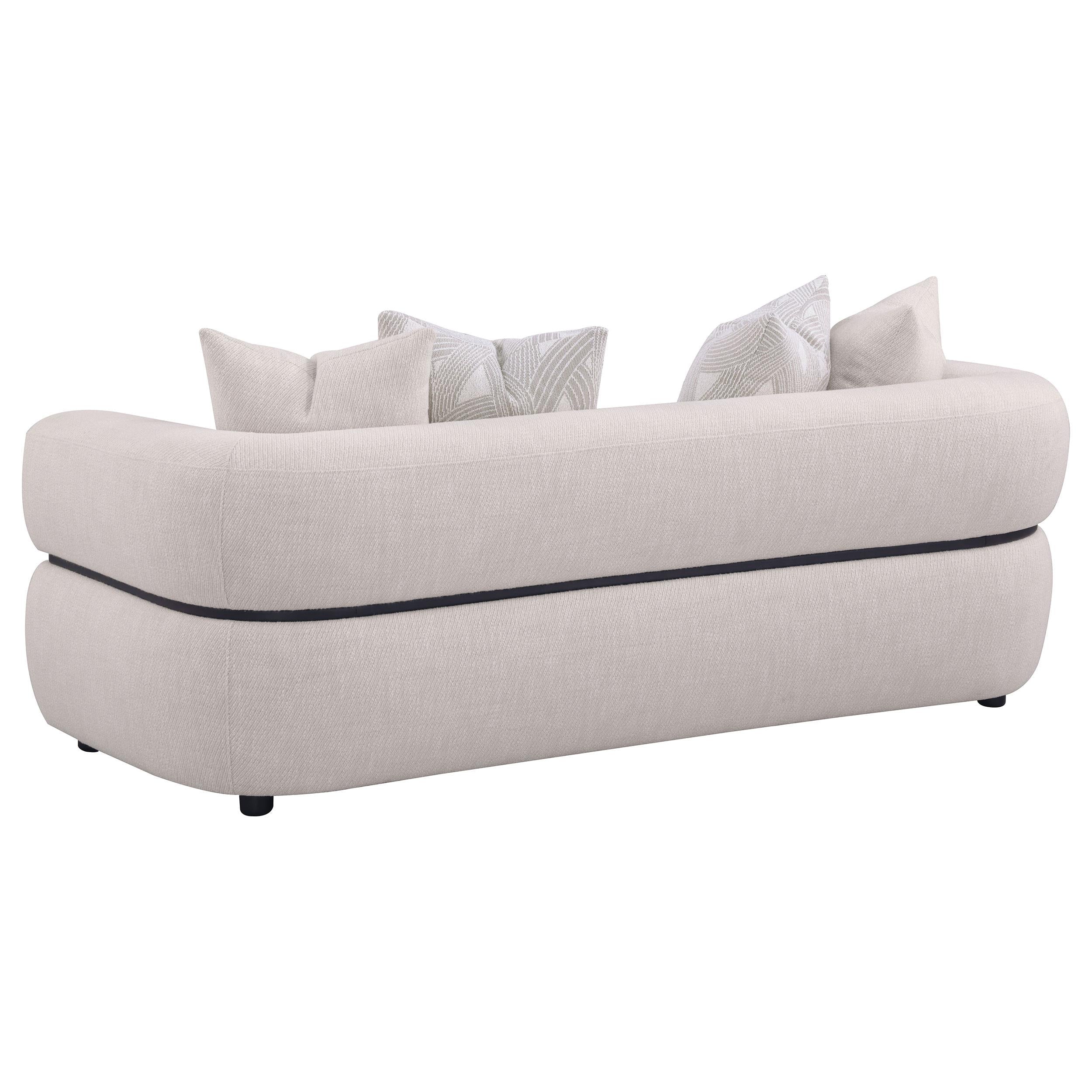 Jeanette Beige 84-inch Fabric Upholstered Round Arm Sofa - Image 5