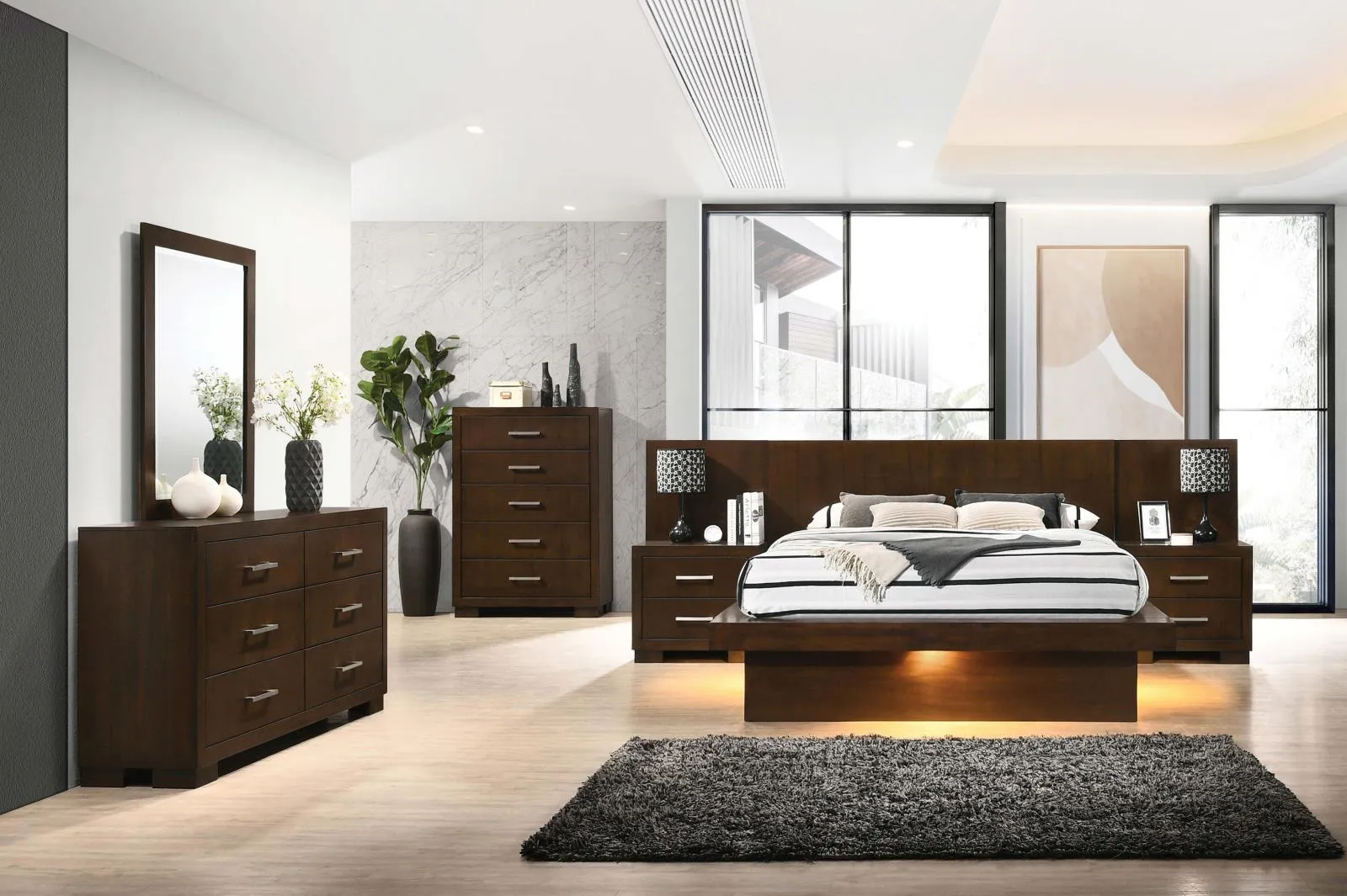 Jessica Cappuccino 5-Piece King Bedroom Set with Nightstand Panels