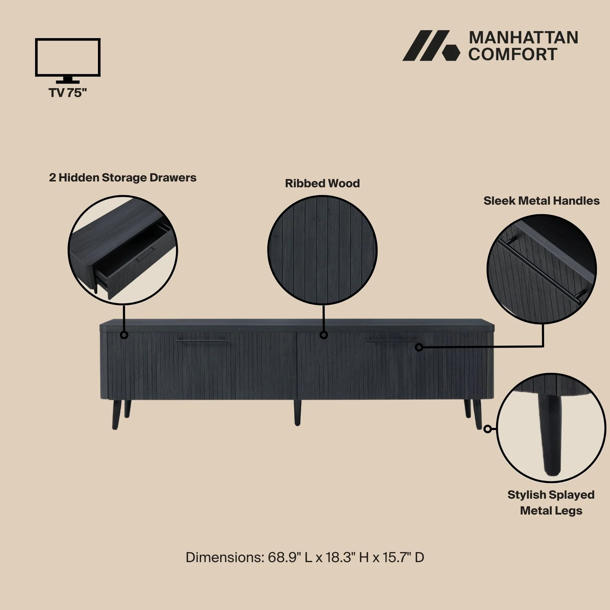 Jodie TV Stand in Charcoal Grey - Image 4