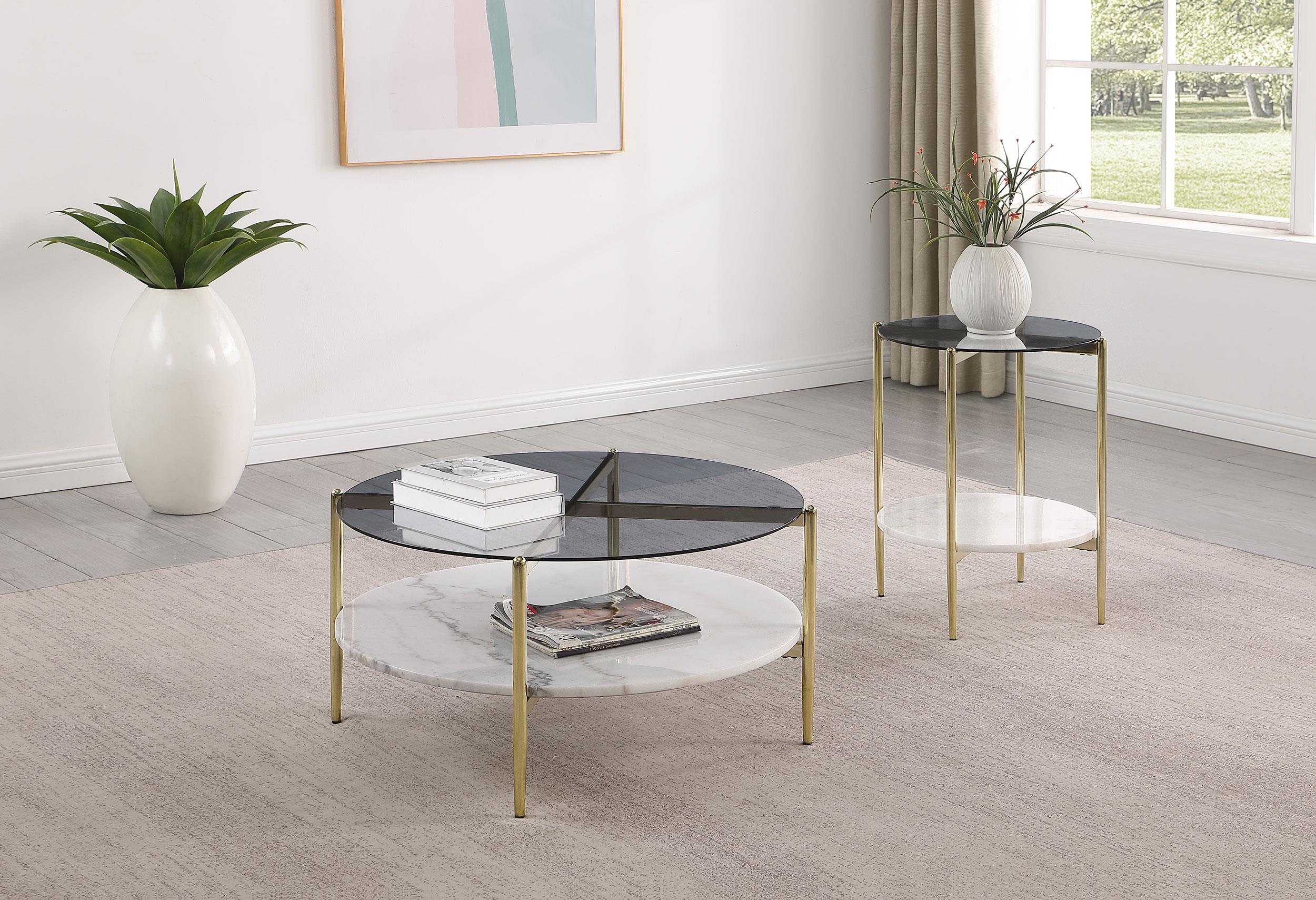 Jonelle Gold 2-Piece Round Coffee and End Table Set