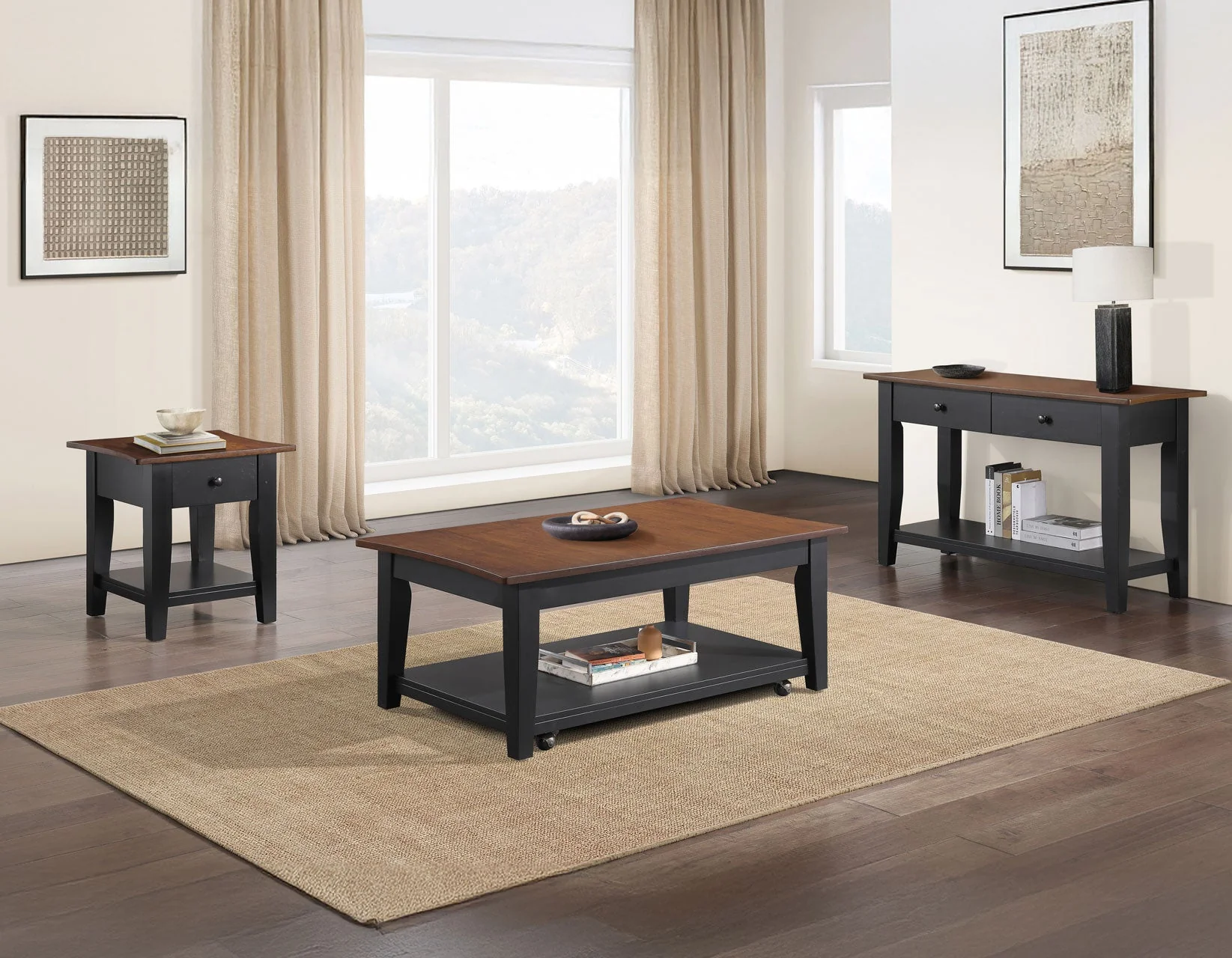 Joplin Walnut/Ebony Lift-Top Cocktail Table with Casters - Image 10