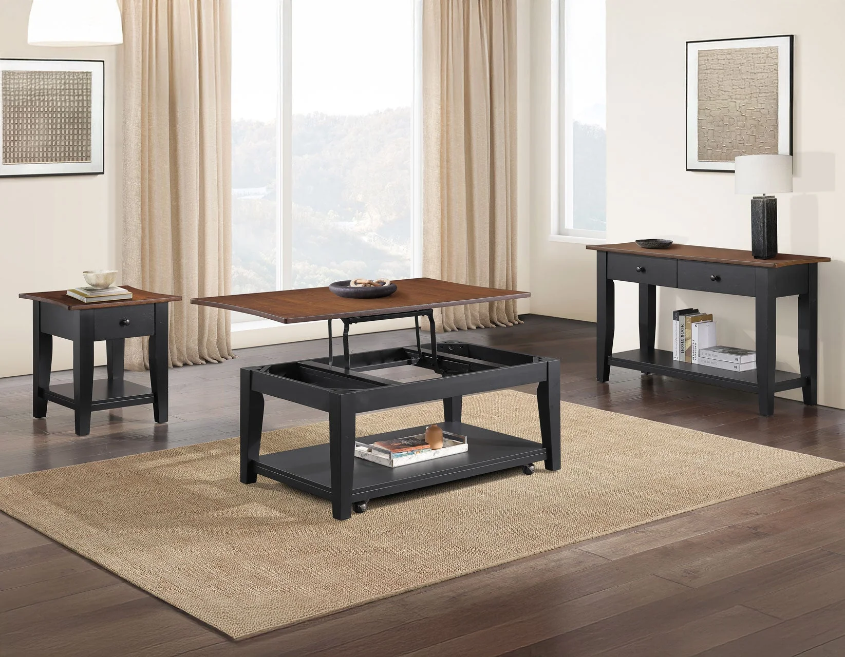 Joplin Walnut/Ebony Lift-Top Cocktail Table with Casters - Image 11