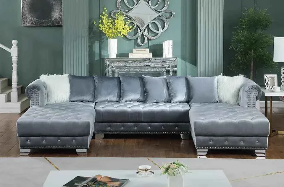 Jordan II Grey Double Chaise Velvet Sectional - Image 2