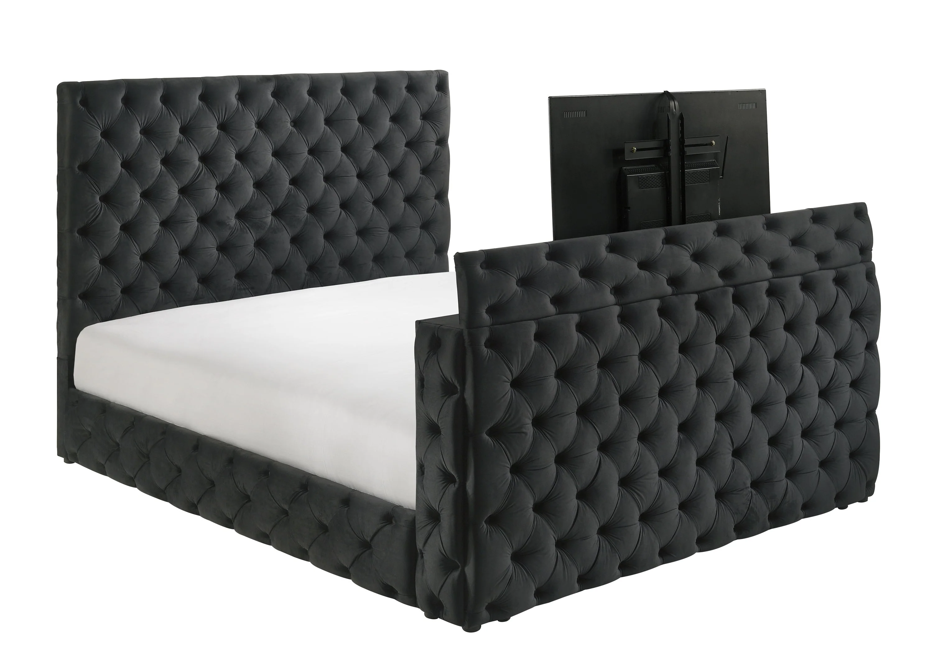 Josephine Black King Upholstered Panel Bed with TV Lift - Image 2