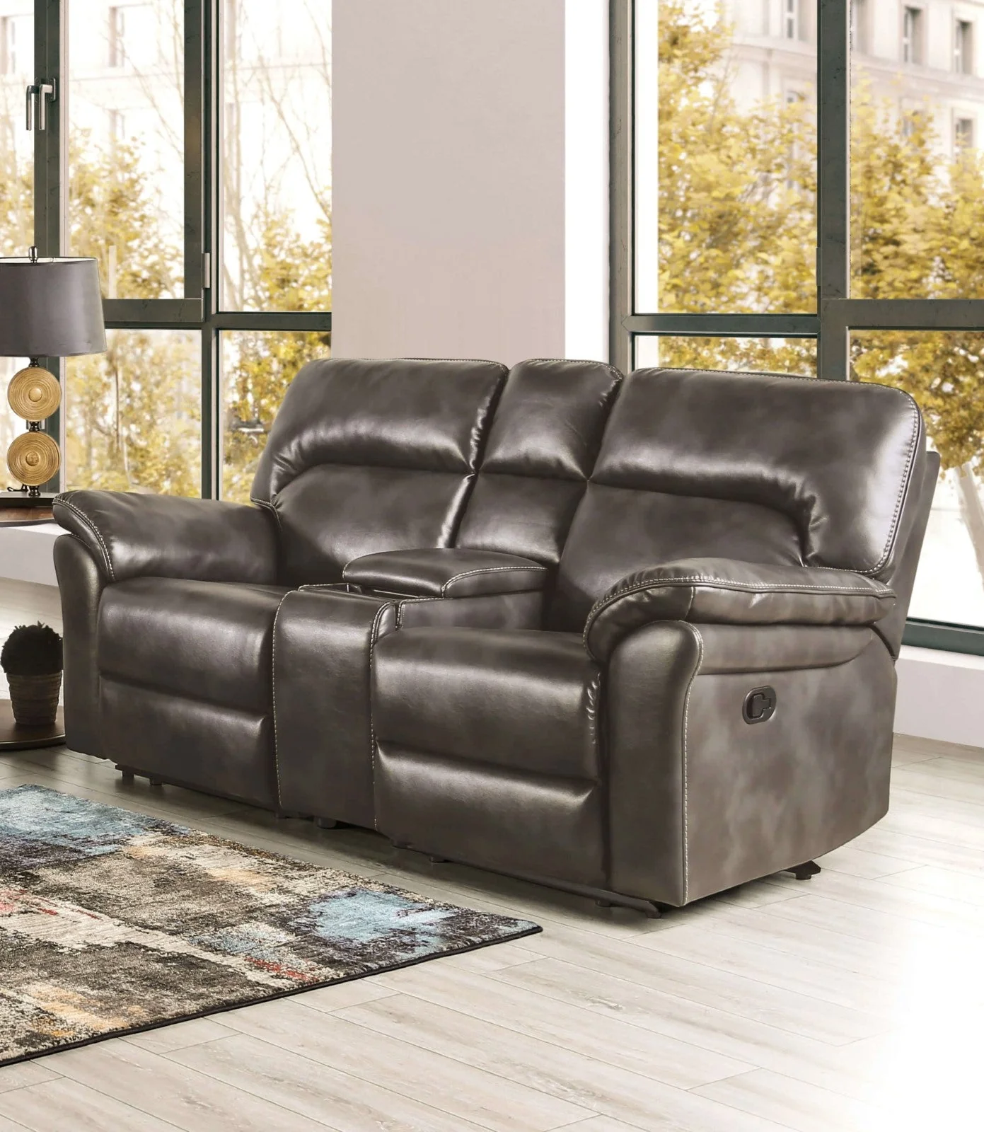 Josias Dark Gray Leatherette Sofa & Loveseat - Image 3