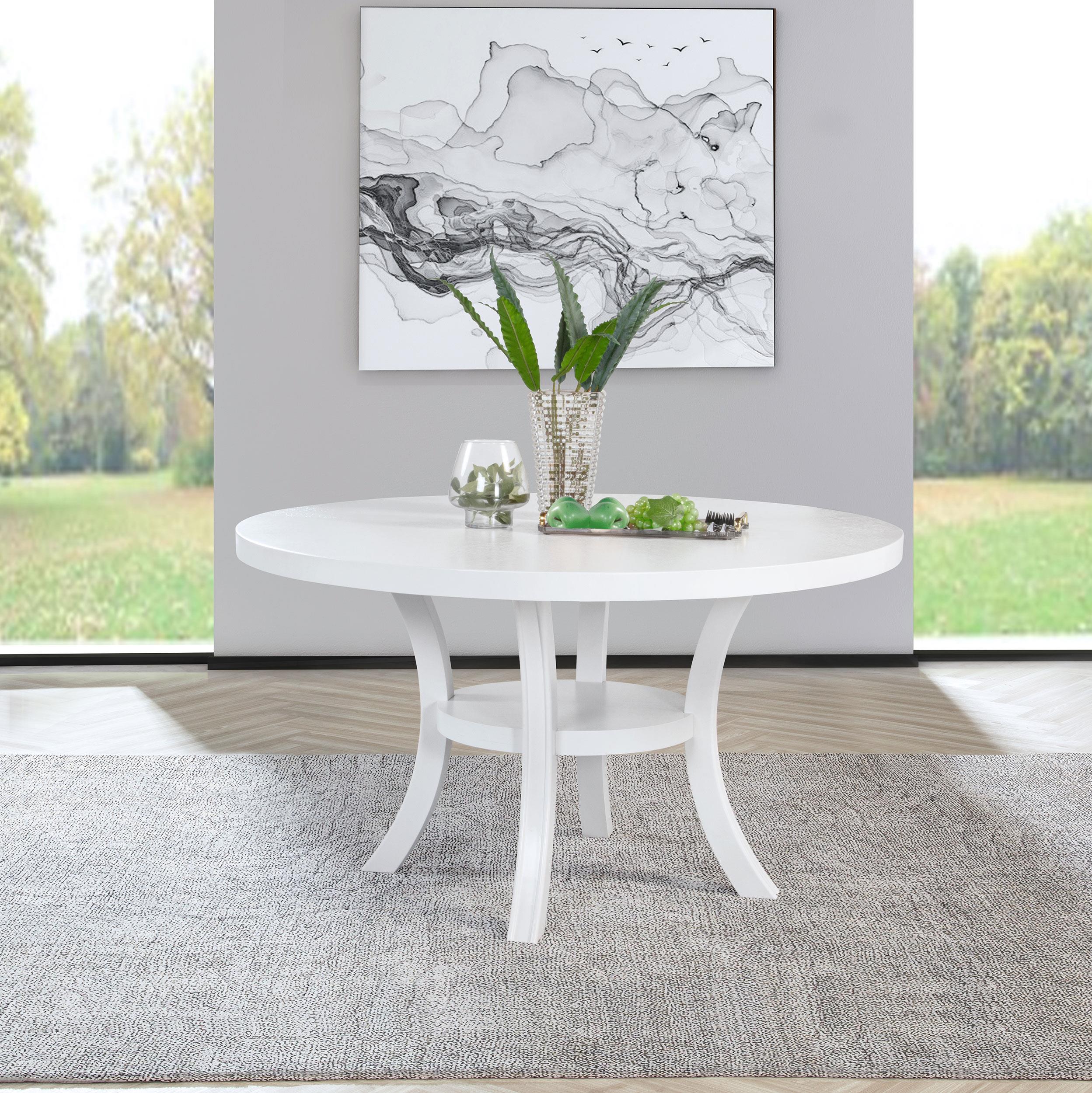 Judd Pearl White Round Dining Table with Shelf