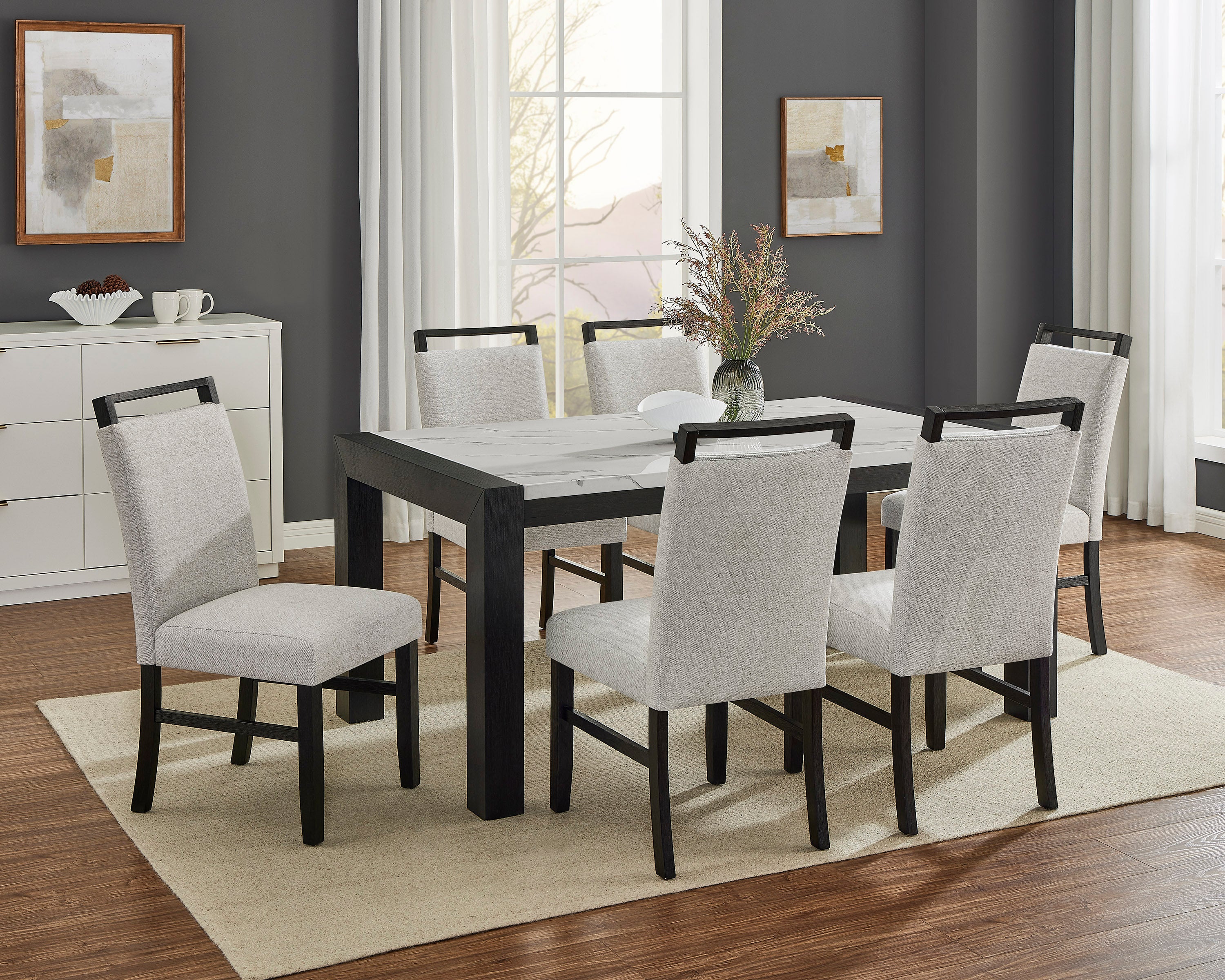 Jules Black and Light Gray Faux Marble Dining Set - Image 5