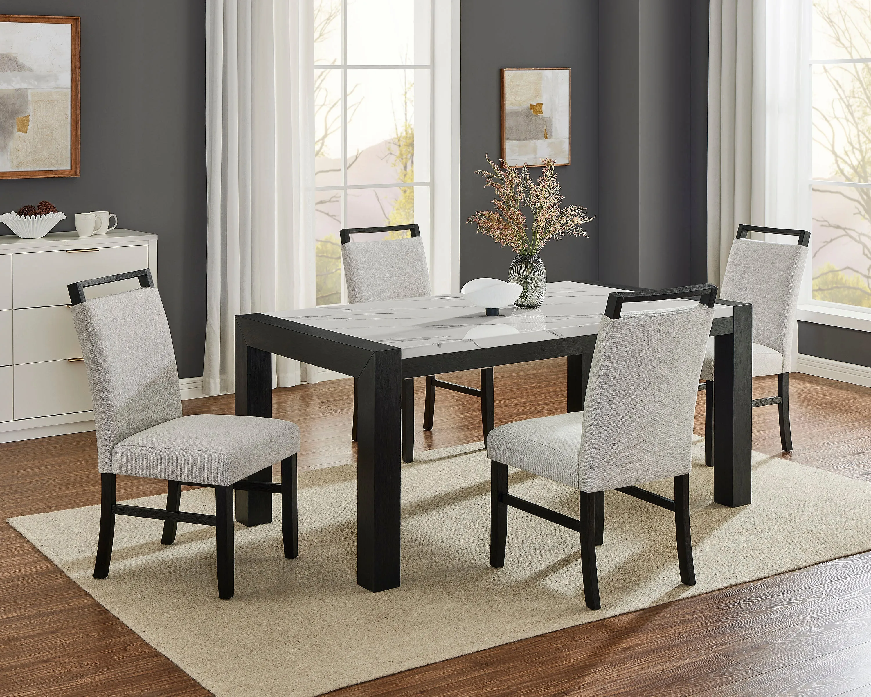 Jules Black and Light Gray Faux Marble Dining Table - Image 5