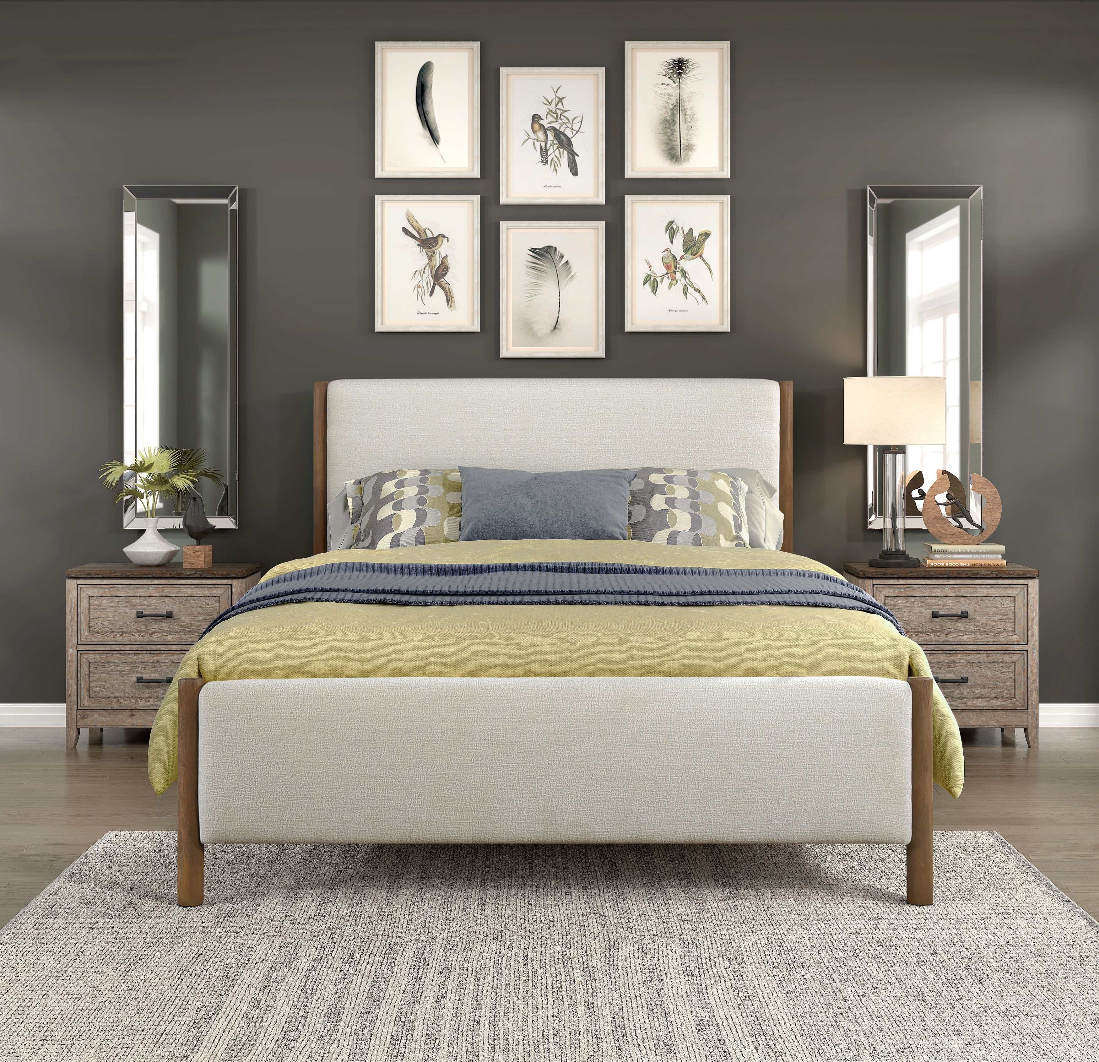 Julian Beige/Caramel Oak California King Upholstered Platform Bed - Image 6