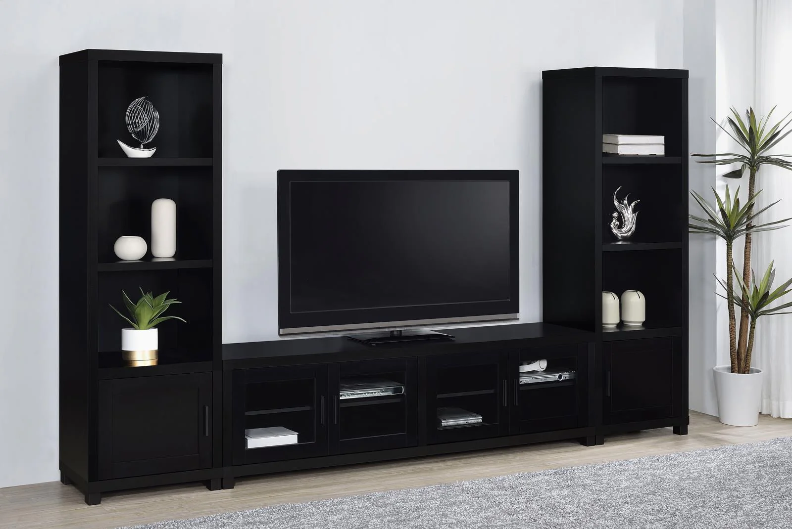 Jupiter Black 3-shelf Media Tower Bookcase with Storage Cabinet - Image 11