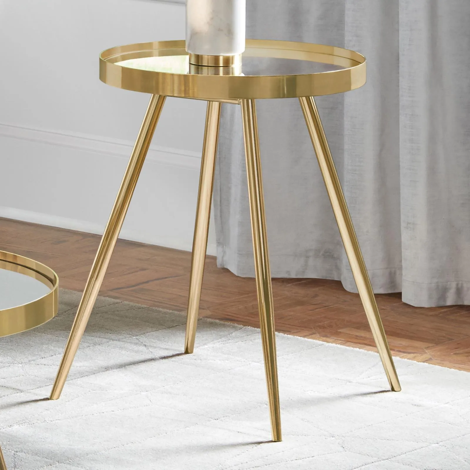 Kaelyn Gold Round Mirror Top End Table