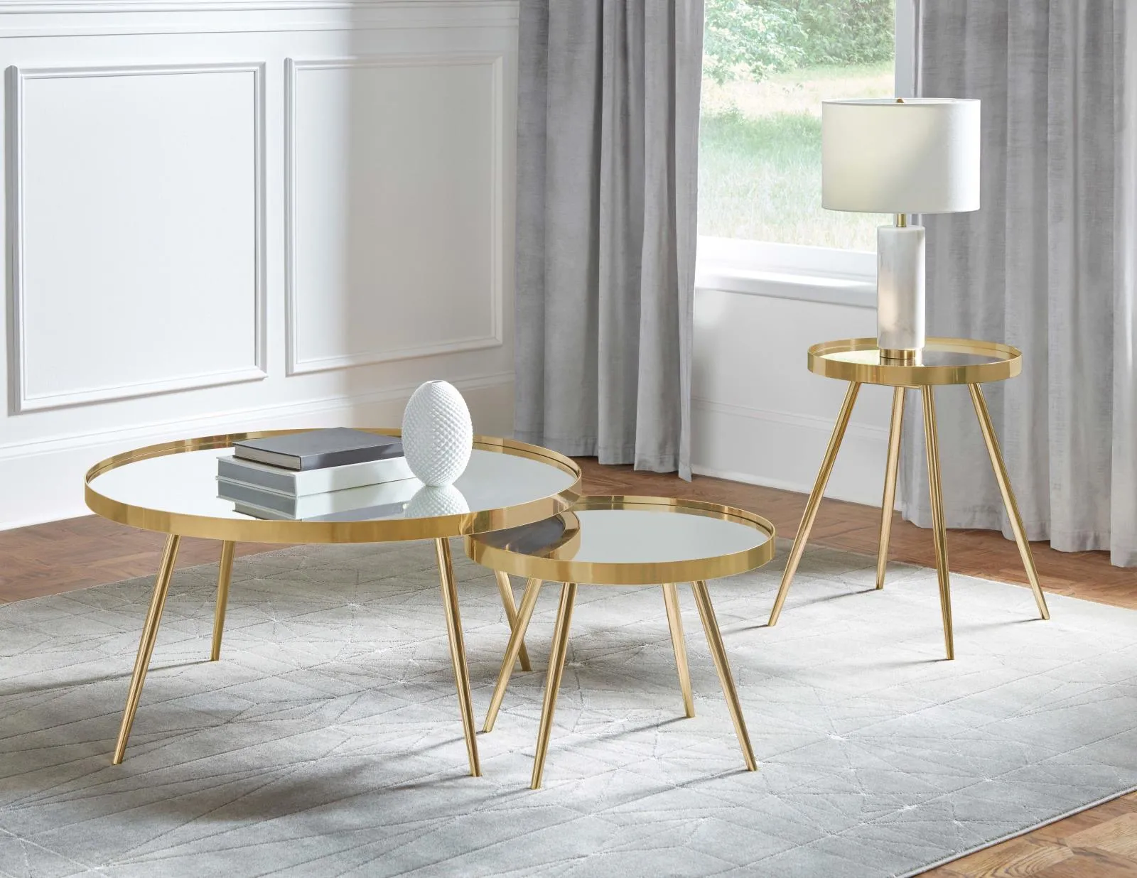 Kaelyn Mirror/Gold 2-Piece Mirror Top Nesting Coffee Table - Image 3