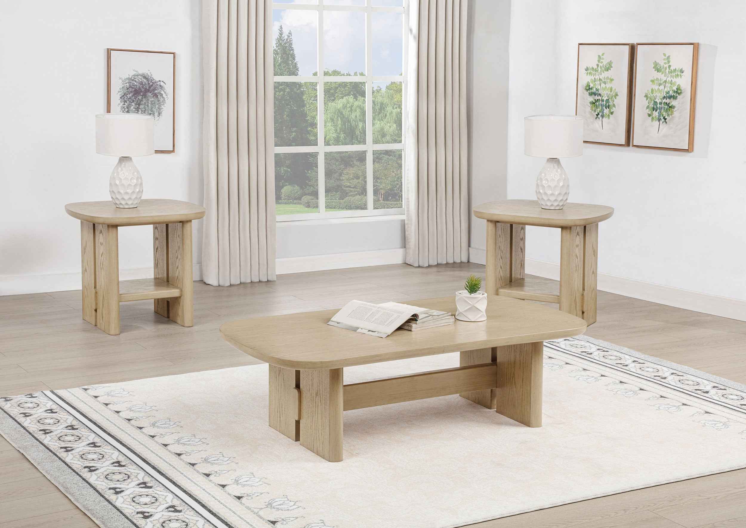 Kailani Beige Oak 3-piece Coastal Coffee and End Table Set