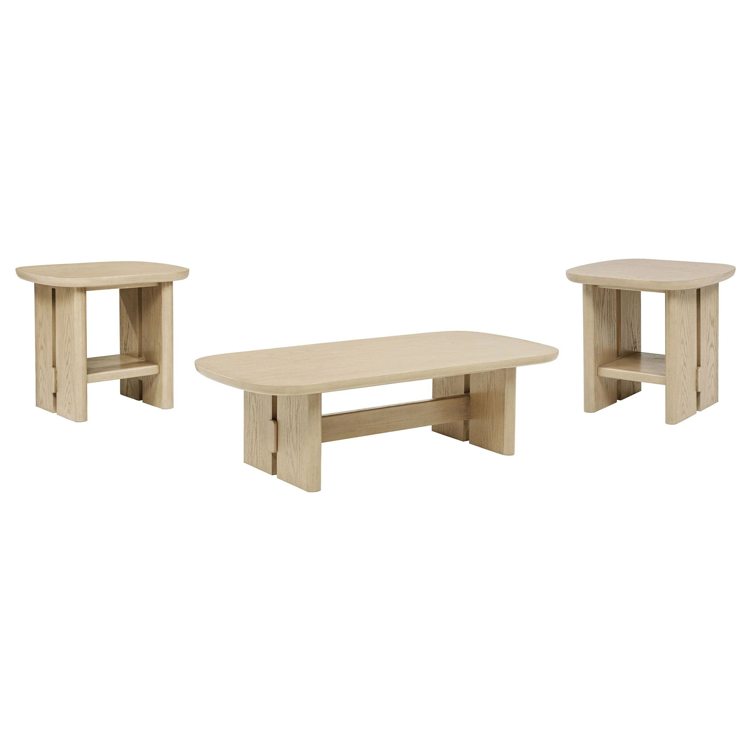 Kailani Beige Oak 3-piece Coastal Coffee and End Table Set - Image 2
