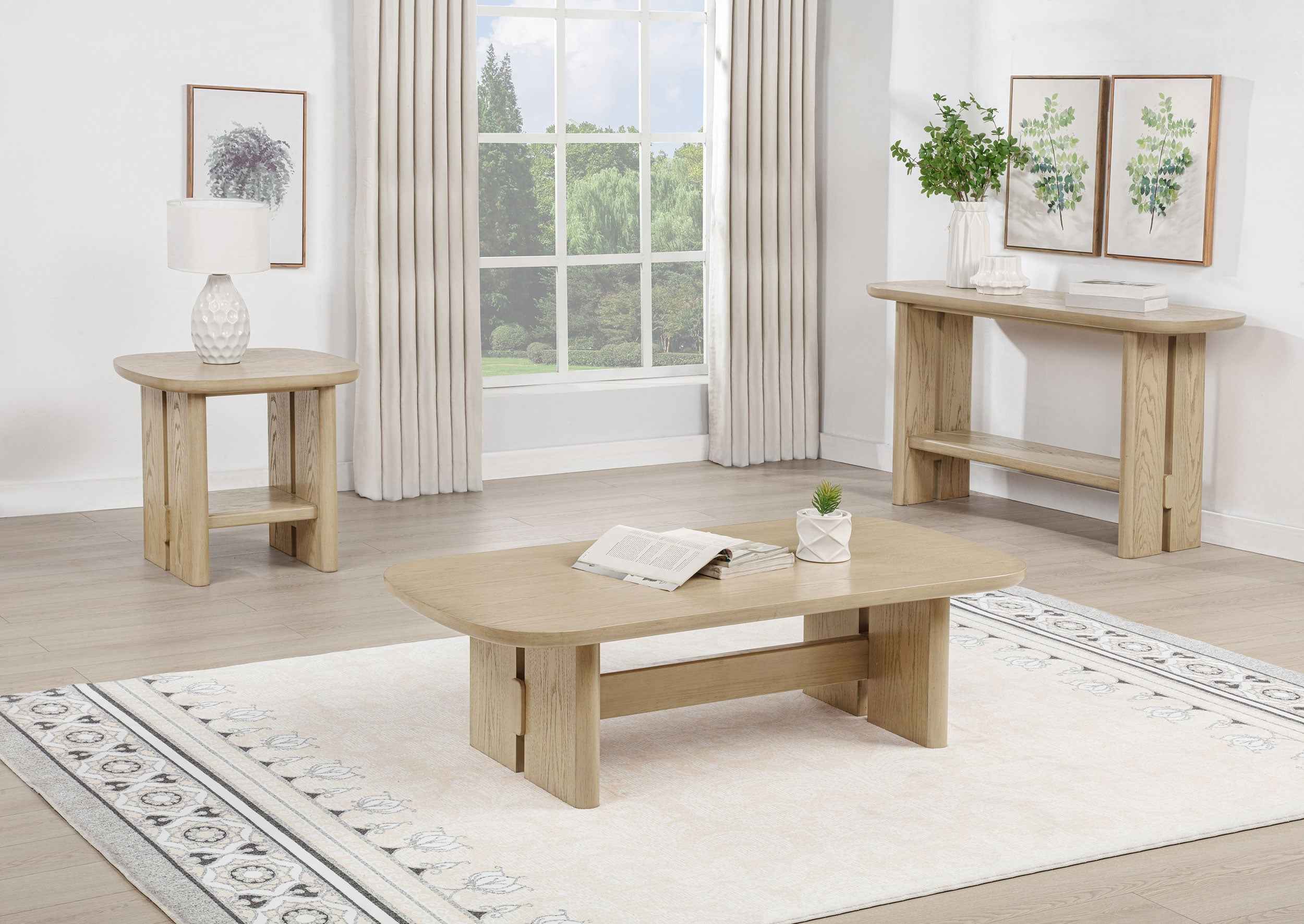 Kailani Beige Oak Coastal Rectangular Cocktail Coffee Table - Image 9