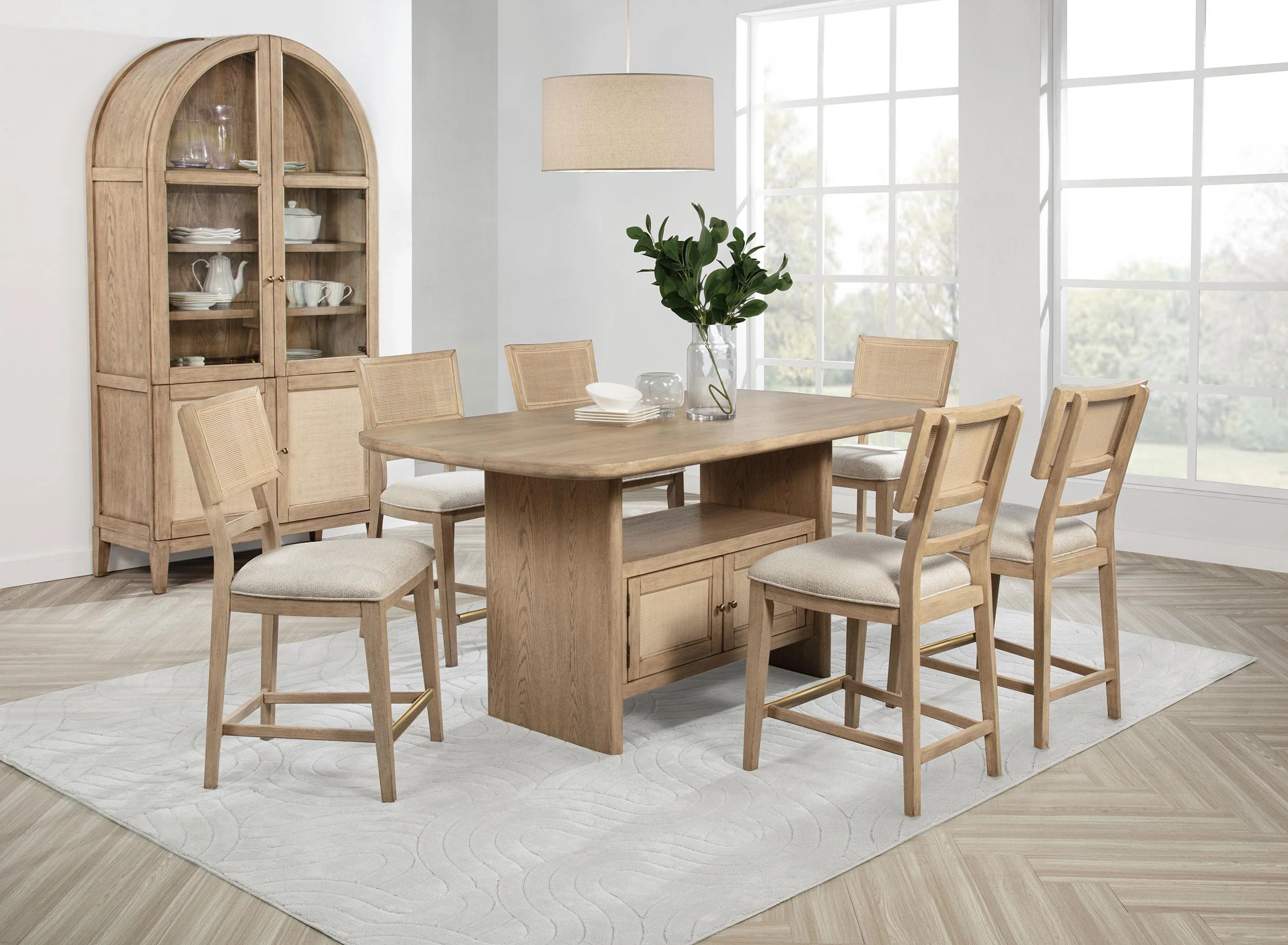 Kailani Cane Counter Height Storage Dining Table Beige Oak - Image 15
