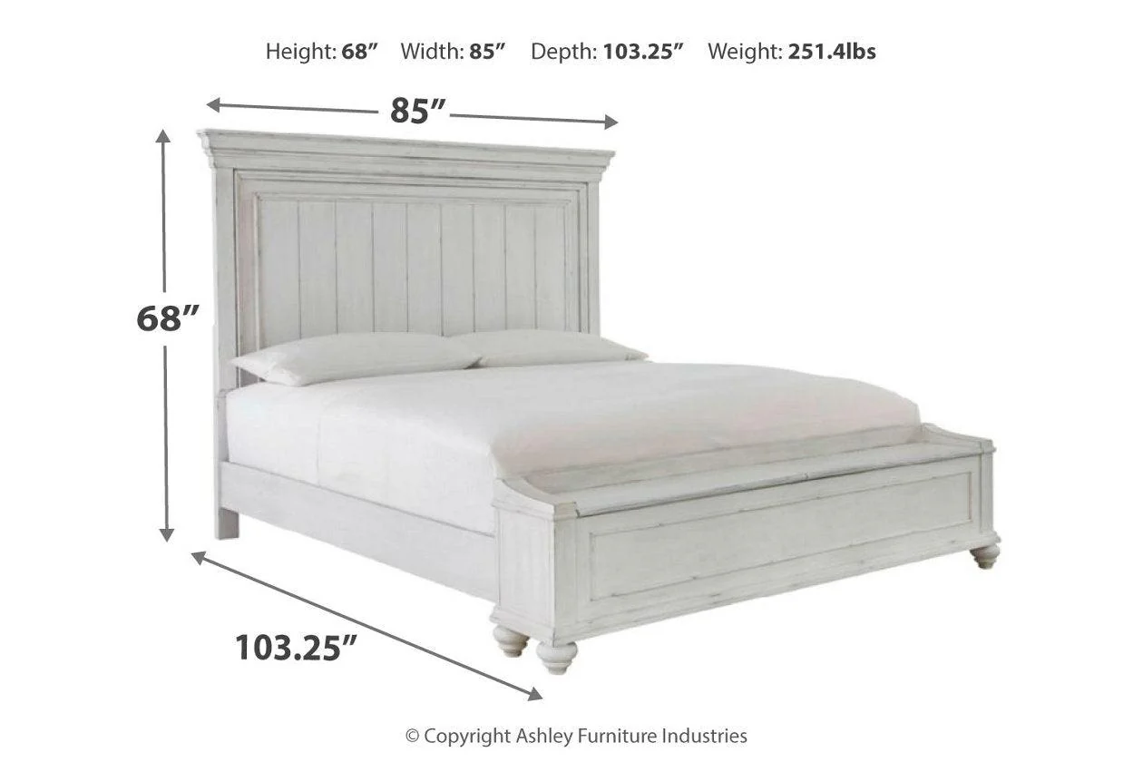 Kanwyn Whitewash California King Panel Bed with Storage Bench - Image 4