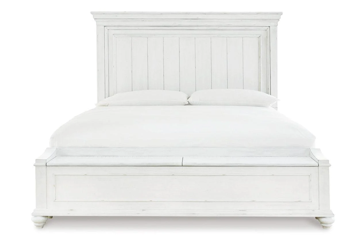 Kanwyn Whitewash California King Panel Bed with Storage Bench - Image 7