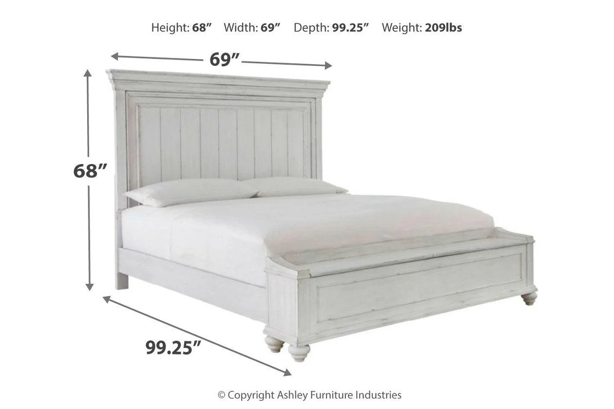 Kanwyn Whitewash Queen Panel Bed with Storage Bench - Image 3
