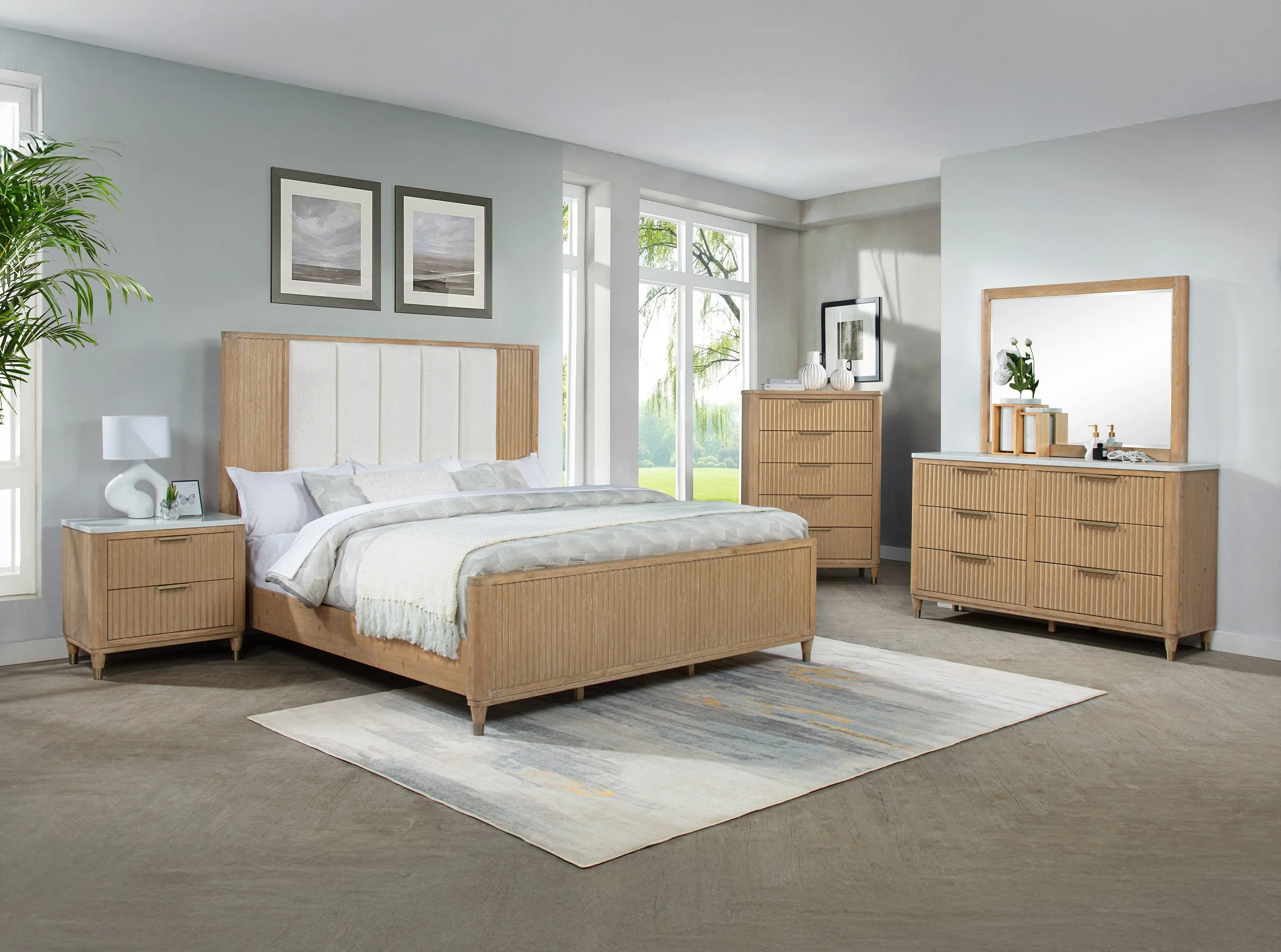 Kara Cerused Natural Bedroom Set
