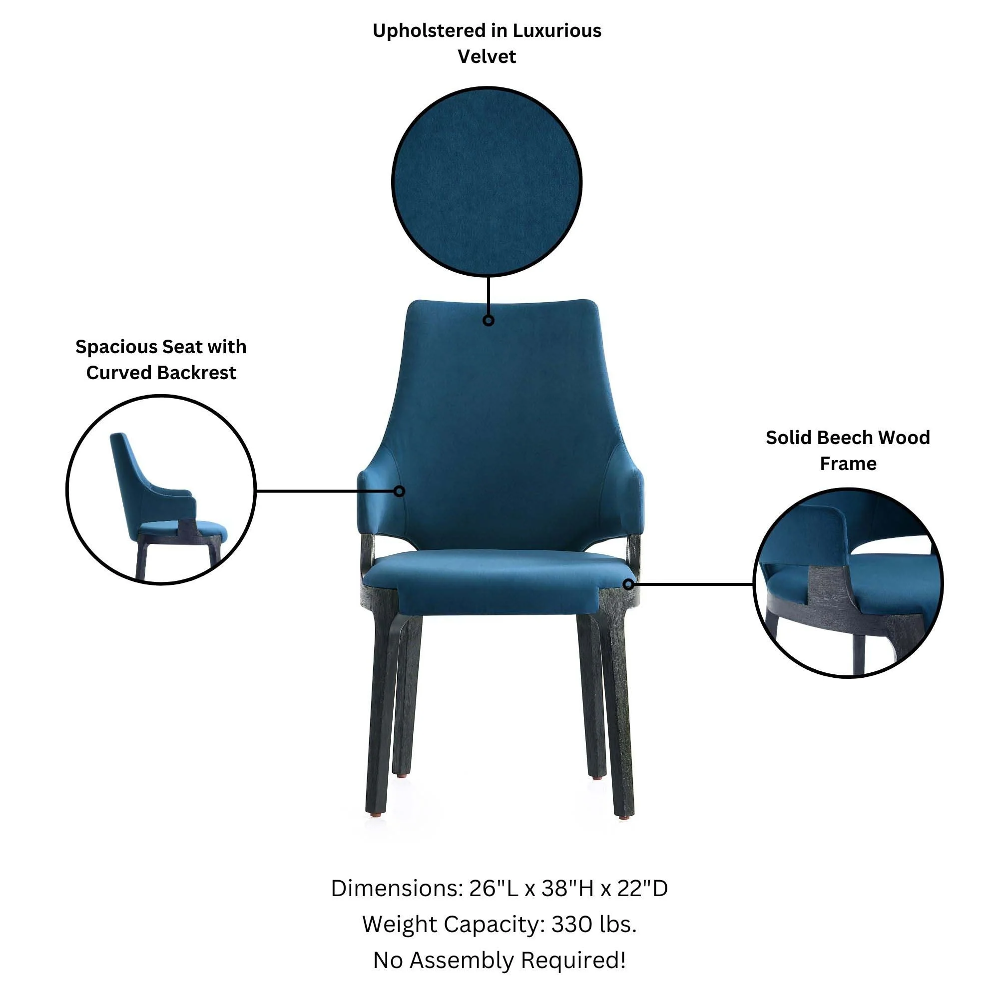 Kara Dining Arm Chair in Blue (set of 2) - Image 4
