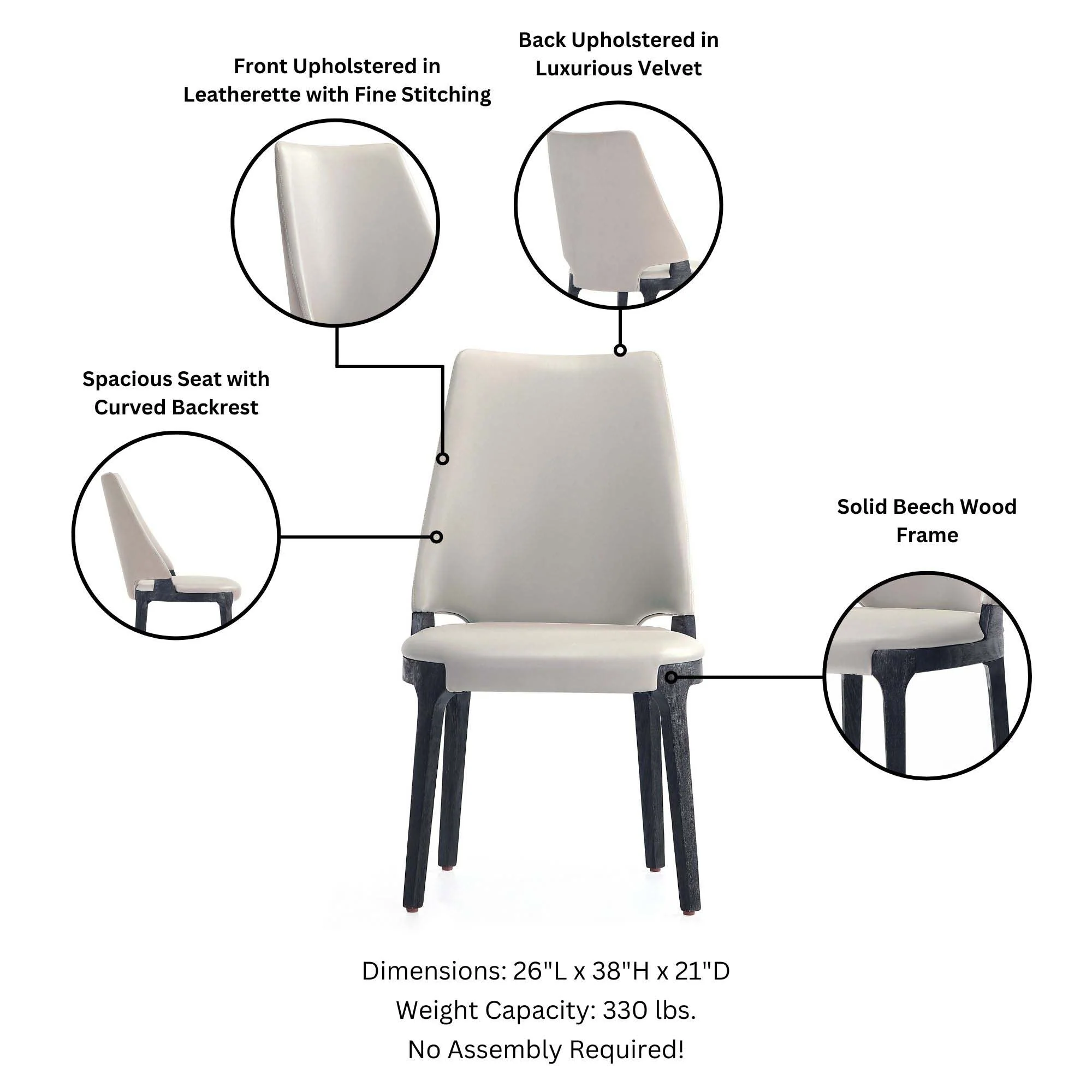 Kara Dining Side Chair in Light Grey (set of 2) - Image 4