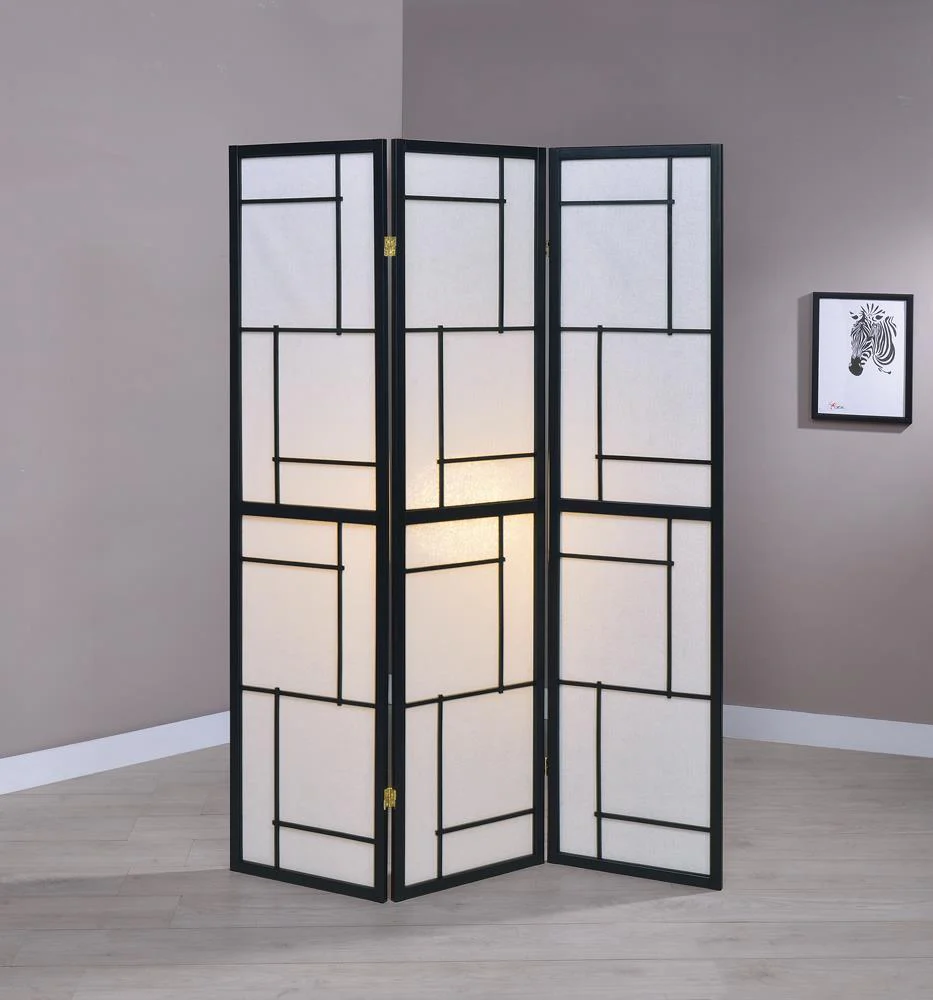 Katerina Black/White 3-Panel Folding Floor Screen