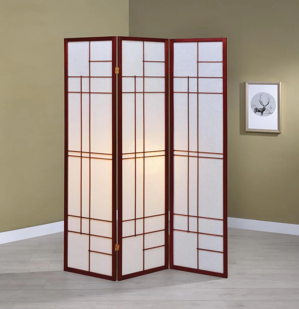 Katerina White/Cherry 3-Panel Folding Floor Screen