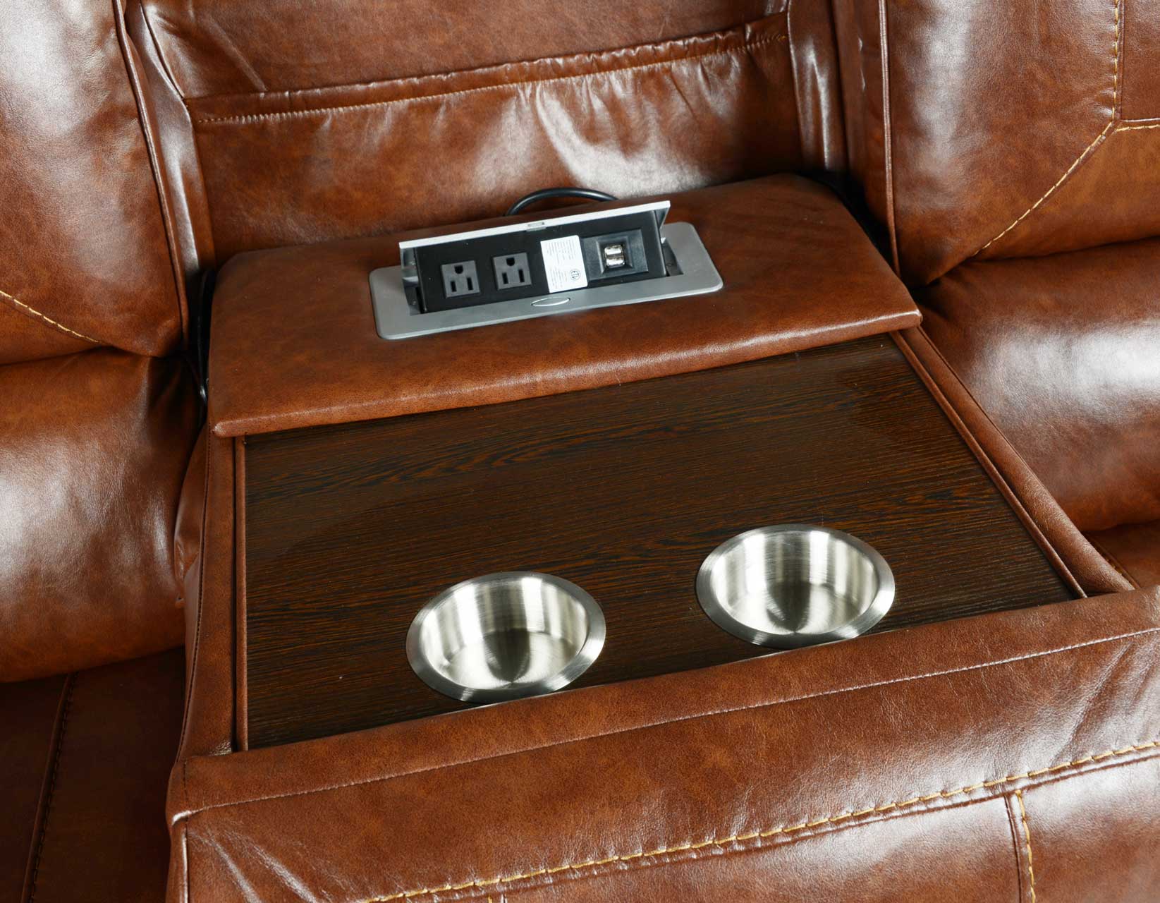 Keily Brown Reclining Sofa with Drop-Down Table - Image 16